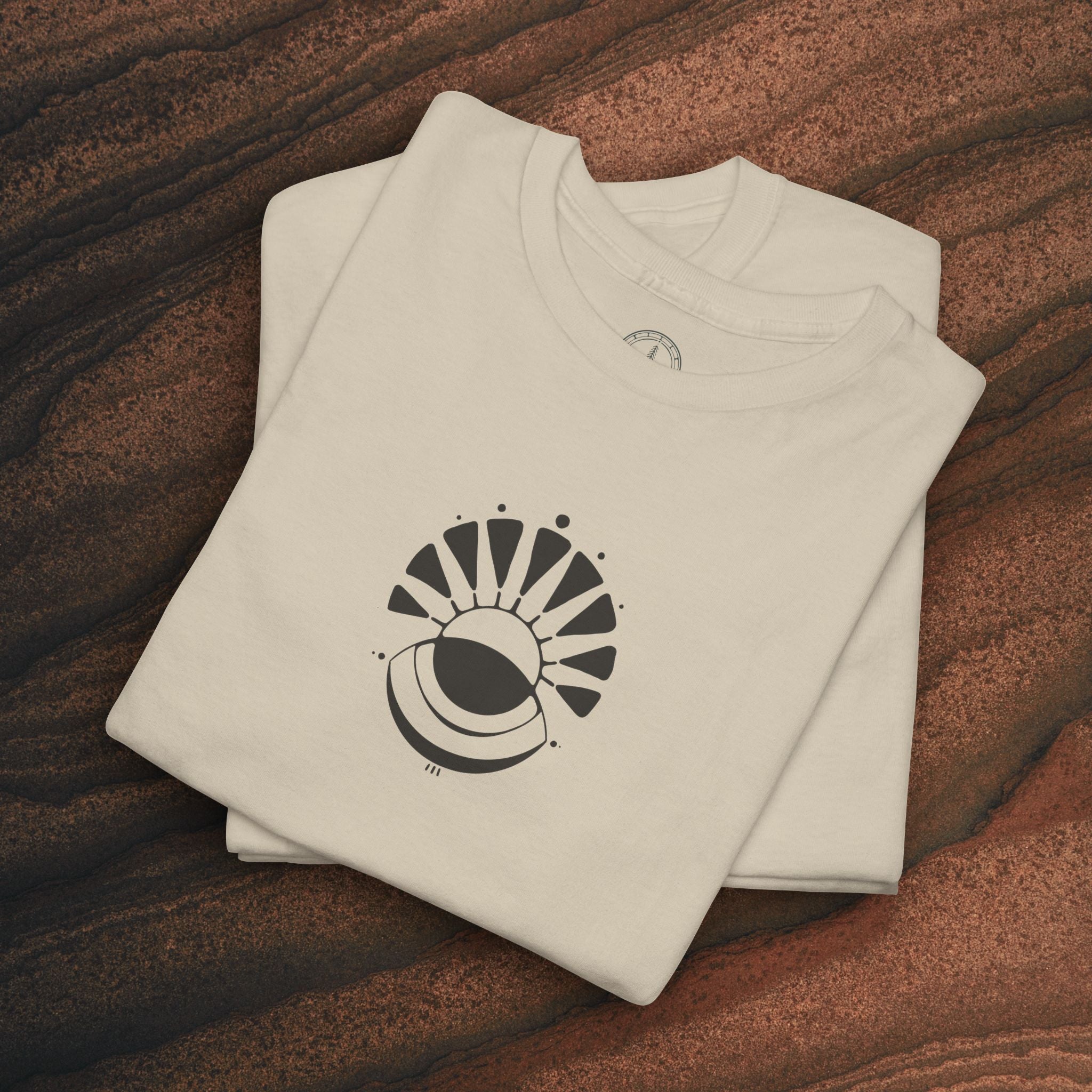 Nature Graphic Tee — Surf, Trees & Sun Vintage Panel Design