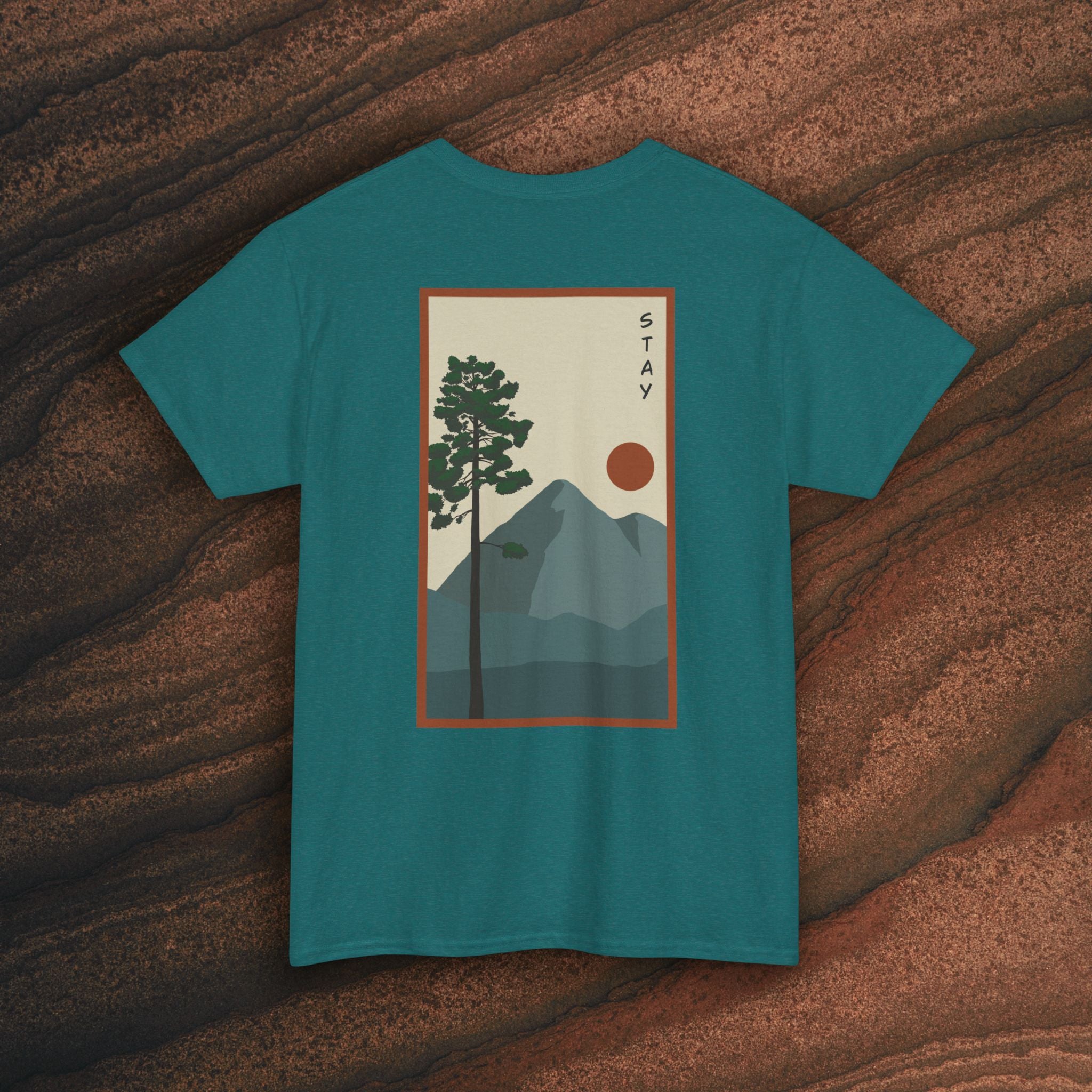 Mountain Landscape Tee – 'Stay' Graphic Nature Shirt