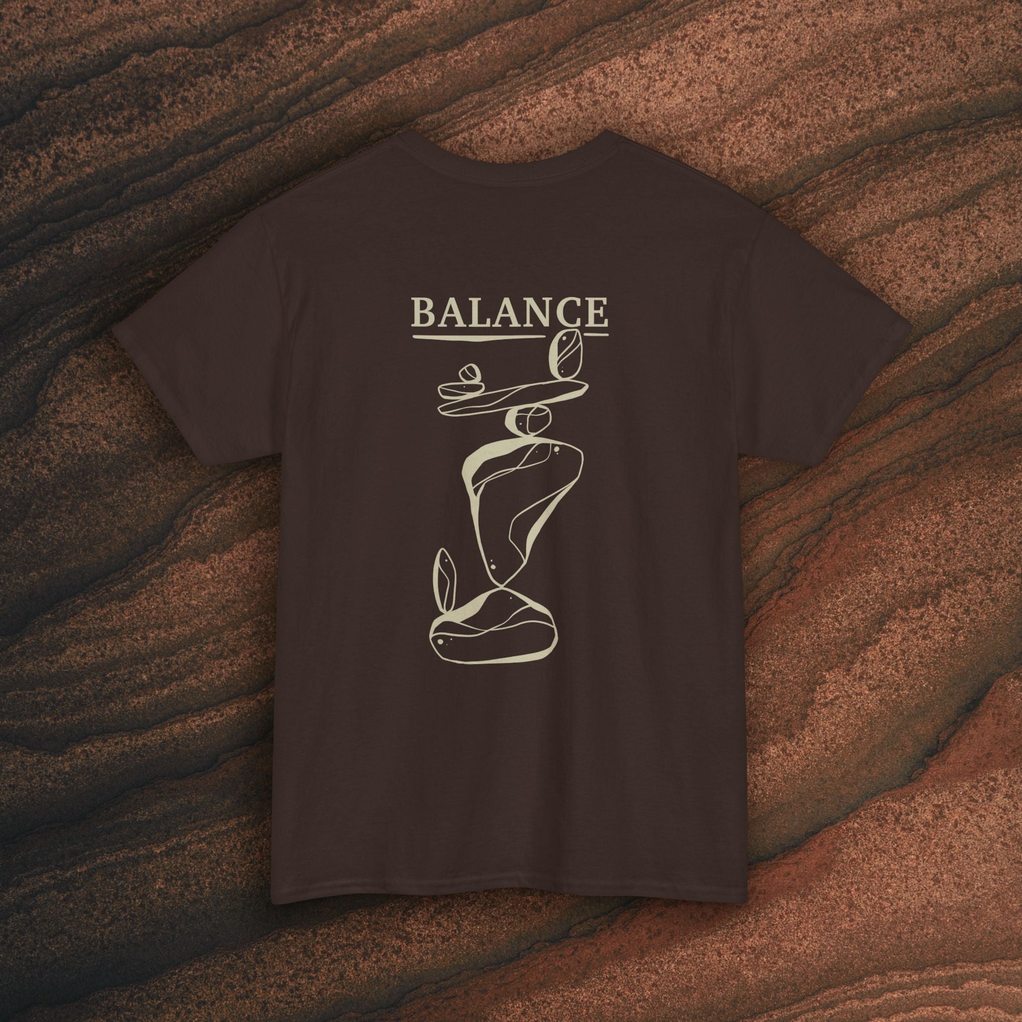 Balance T-Shirt — Minimal Balancing Stones Design