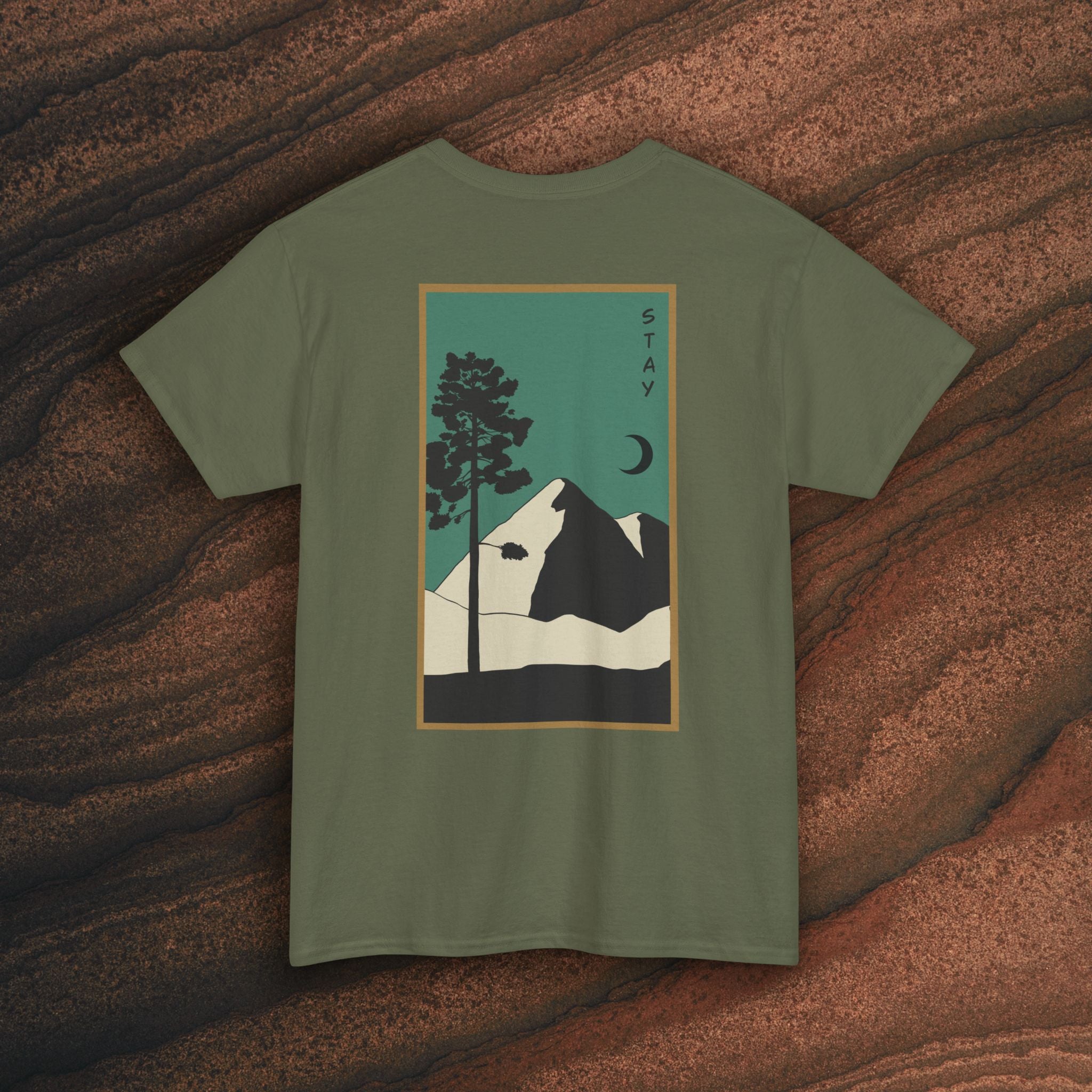 Mountain Landscape Tee – 'Stay' Graphic Nature Shirt