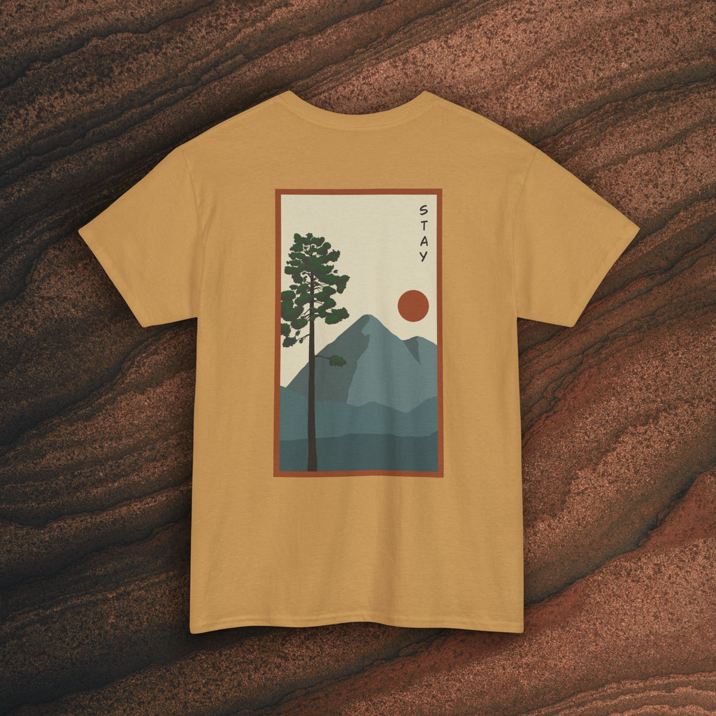 Mountain Landscape Tee – 'Stay' Graphic Nature Shirt