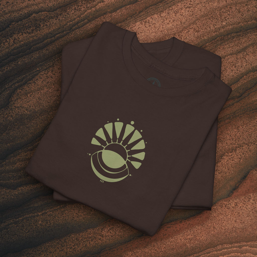 Nature Graphic Tee — Surf, Trees & Sun Vintage Panel Design