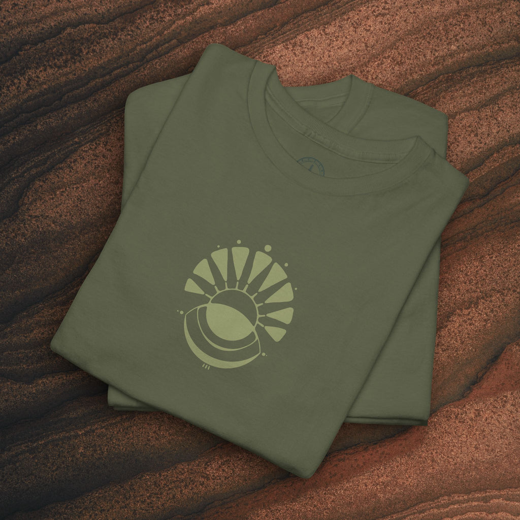 Nature Graphic Tee — Surf, Trees & Sun Vintage Panel Design