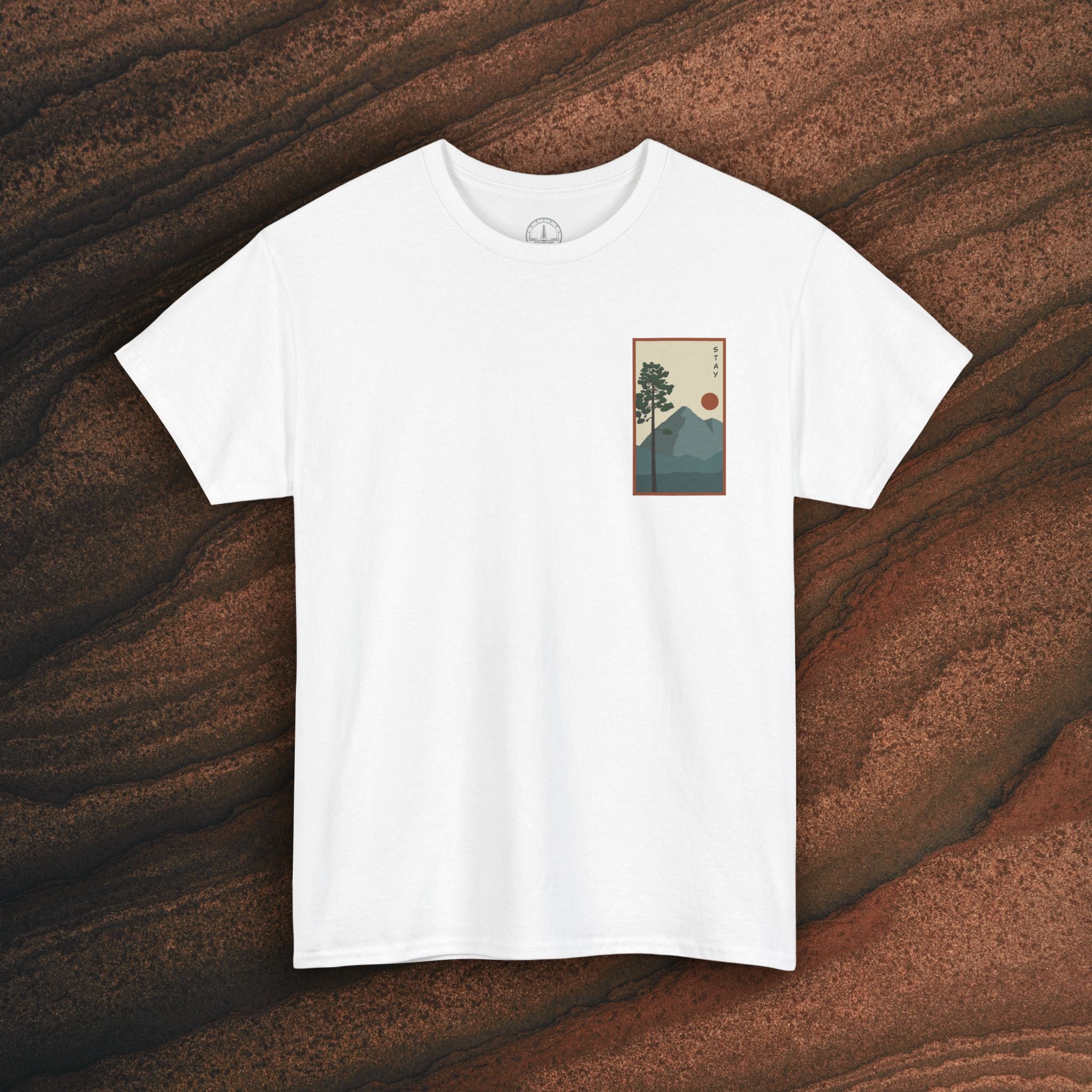 Mountain Landscape Tee – 'Stay' Graphic Nature Shirt