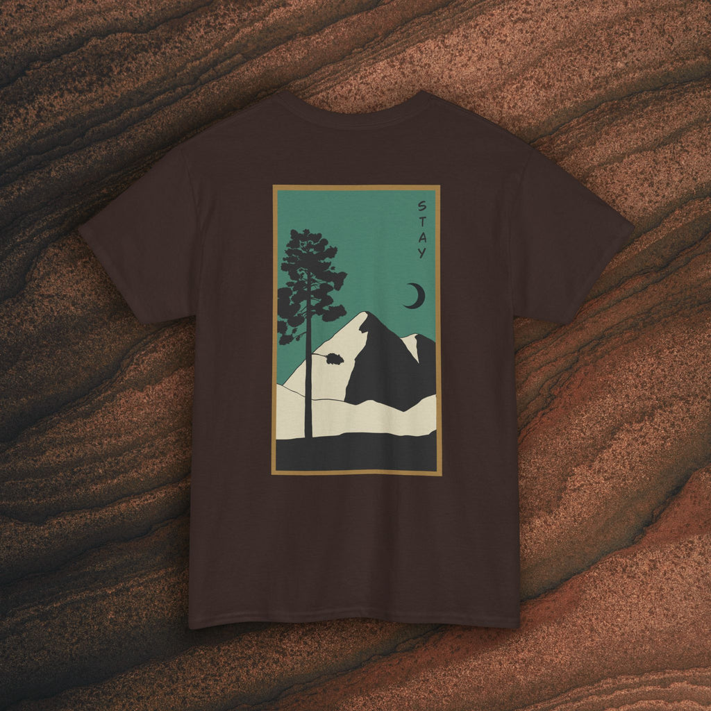 Mountain Landscape Tee – 'Stay' Graphic Nature Shirt