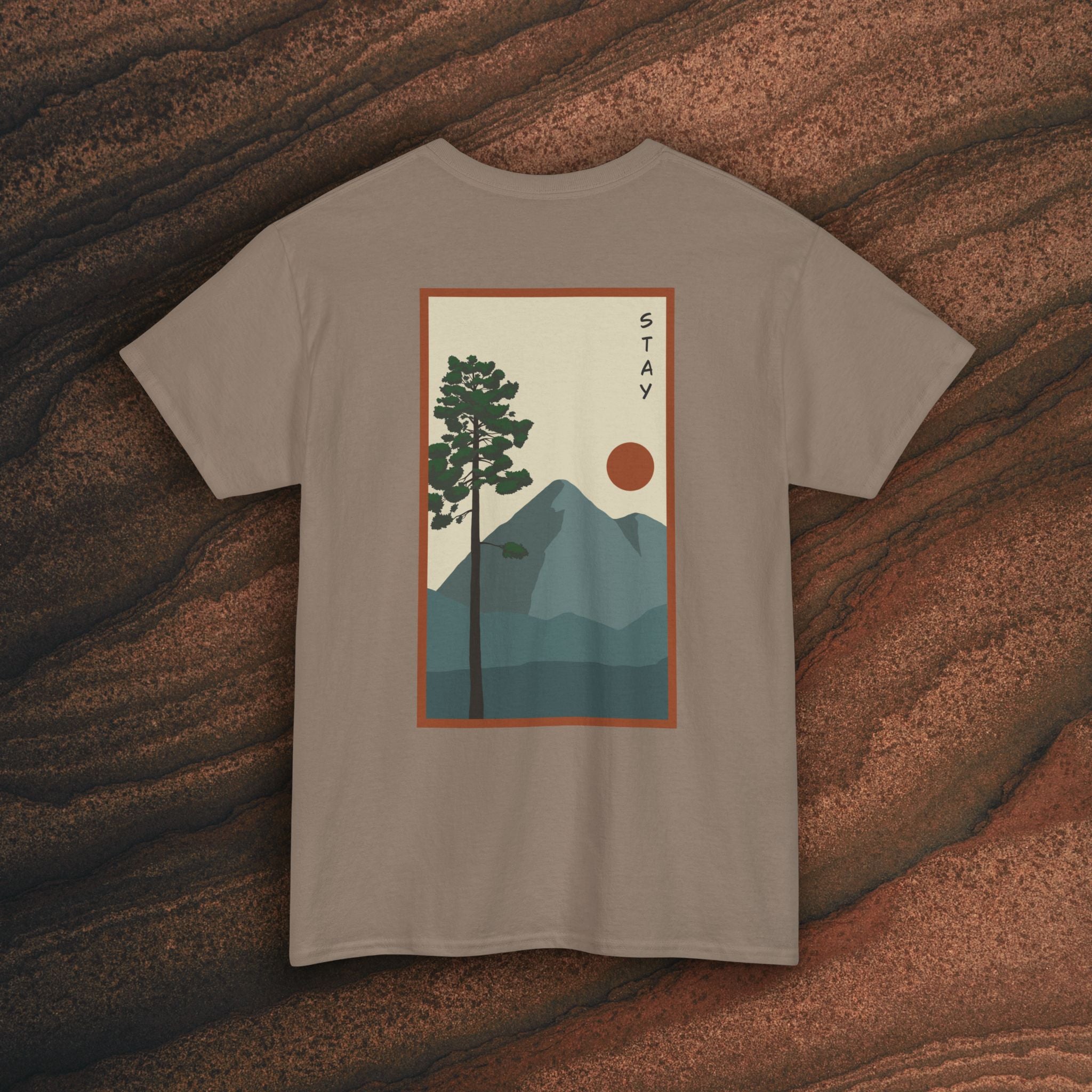 Mountain Landscape Tee – 'Stay' Graphic Nature Shirt