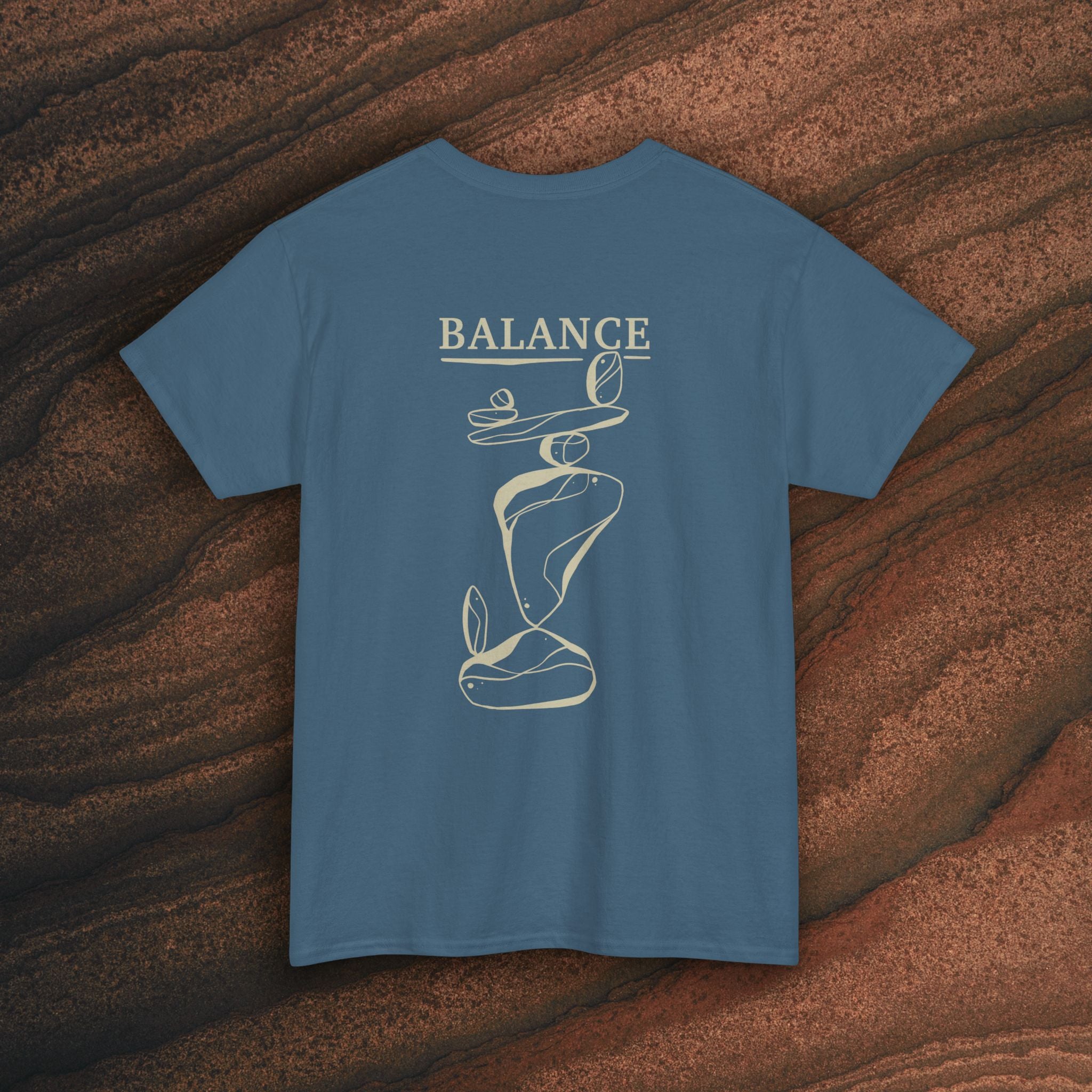 Balance T-Shirt — Minimal Balancing Stones Design
