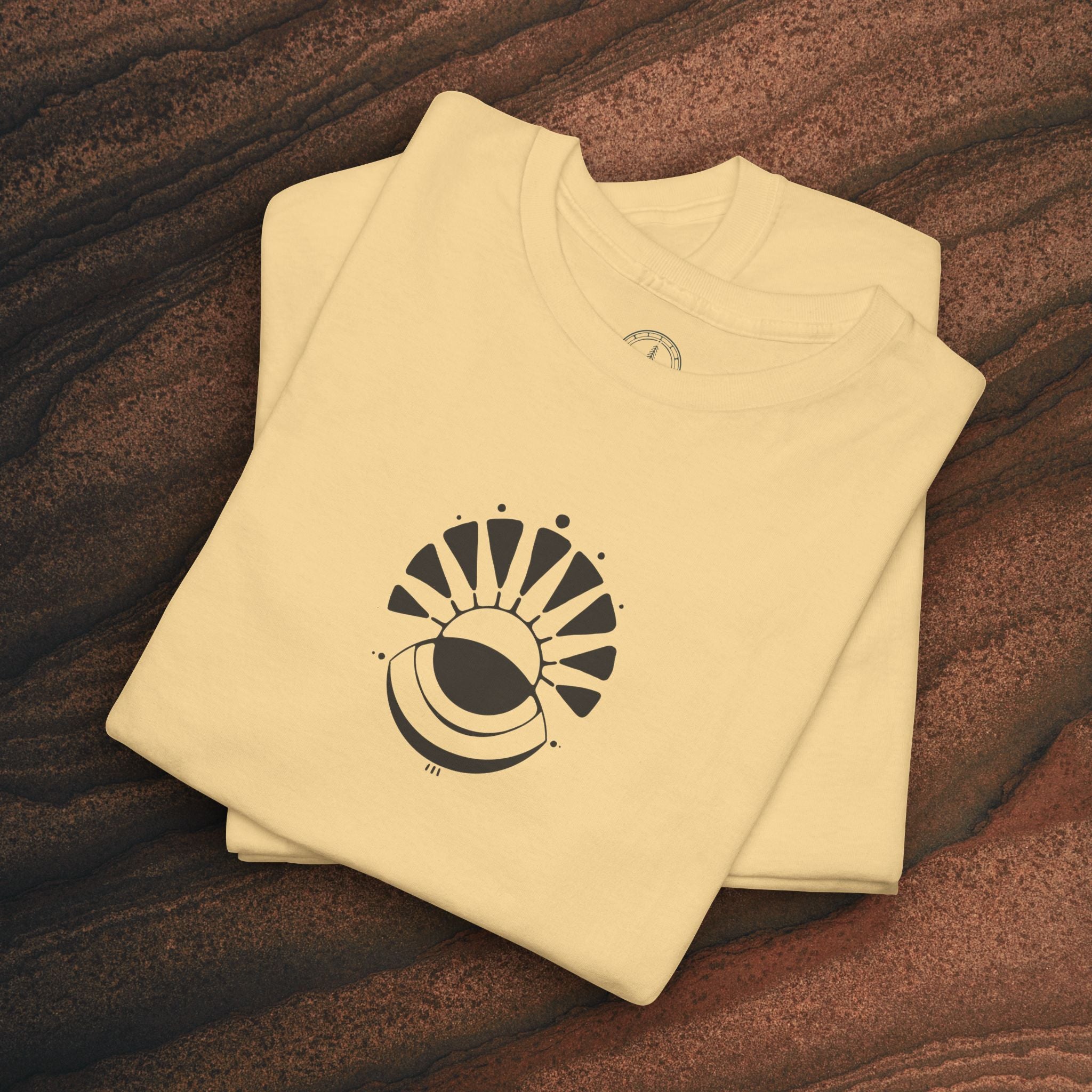 Nature Graphic Tee — Surf, Trees & Sun Vintage Panel Design