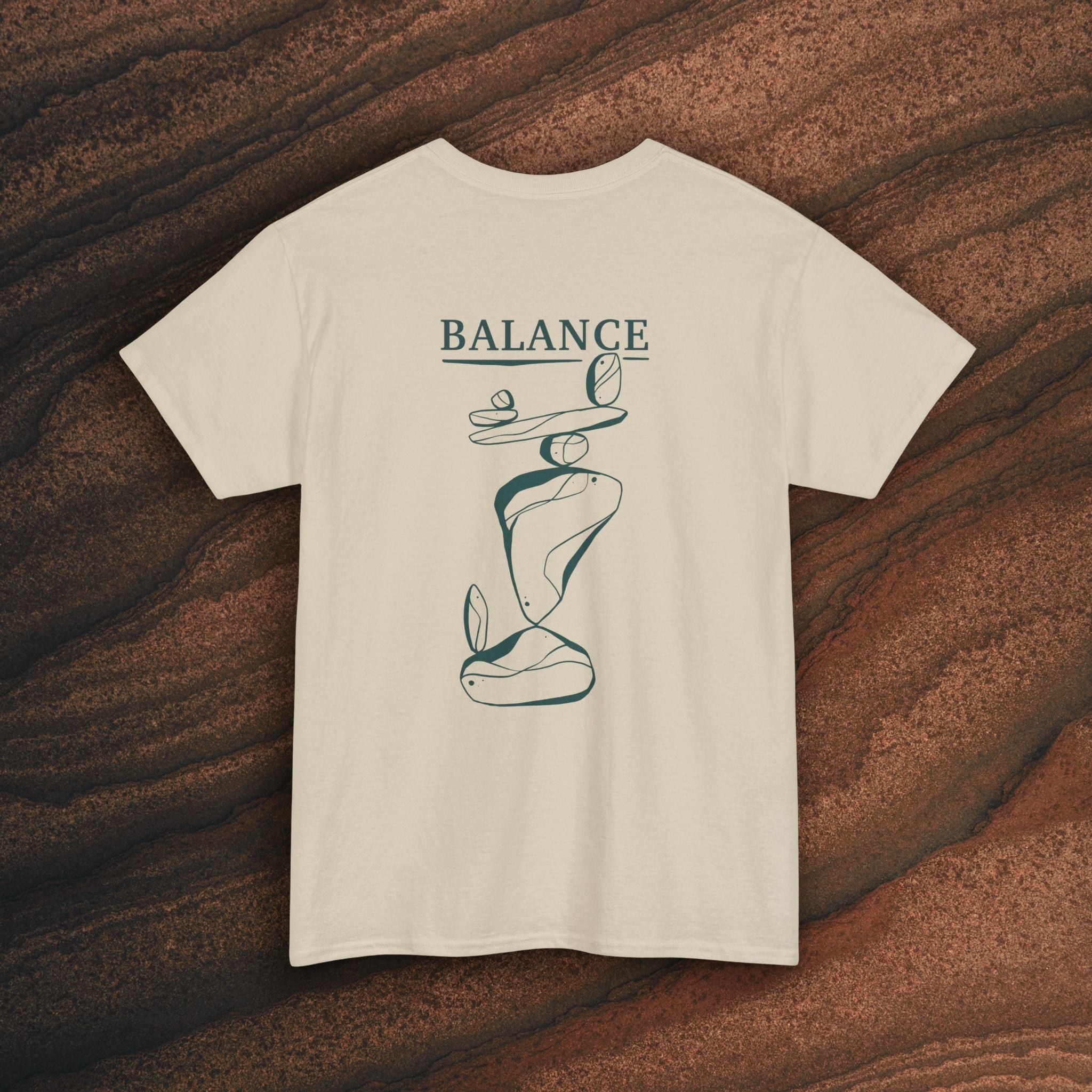 Balance T-Shirt — Minimal Balancing Stones Design