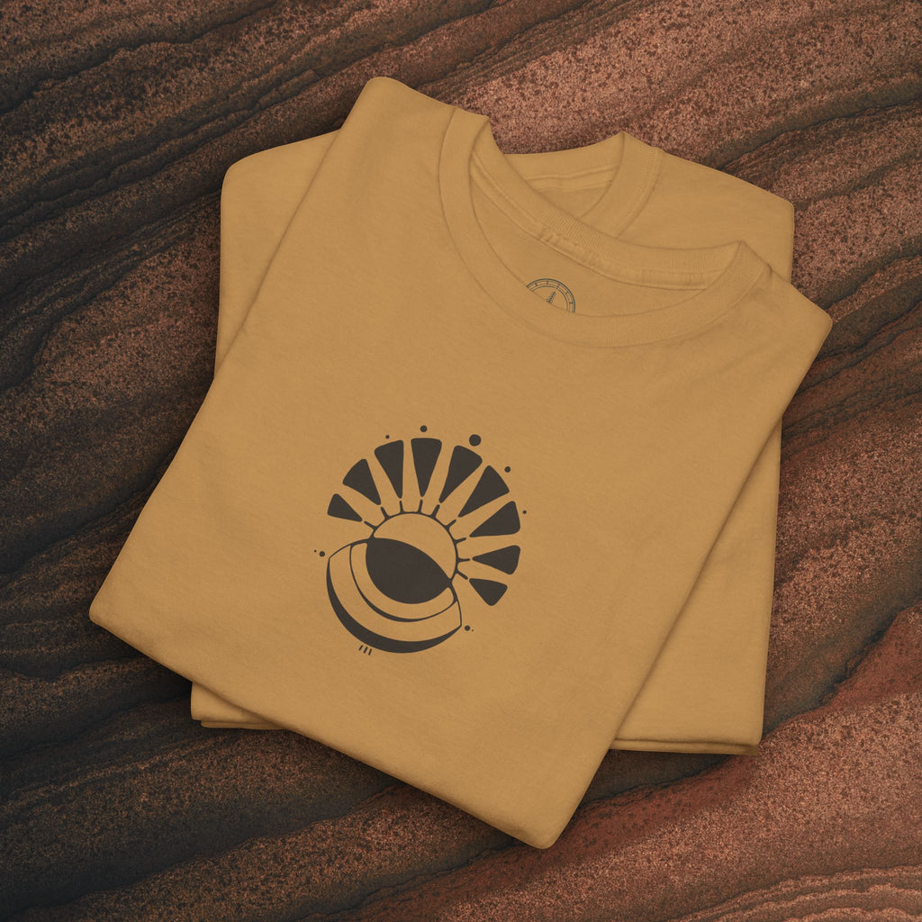 Nature Graphic Tee — Surf, Trees & Sun Vintage Panel Design