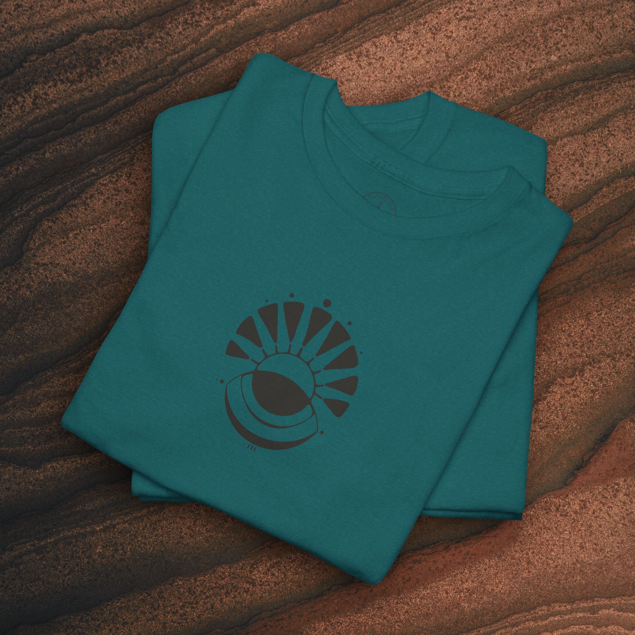 Nature Graphic Tee — Surf, Trees & Sun Vintage Panel Design