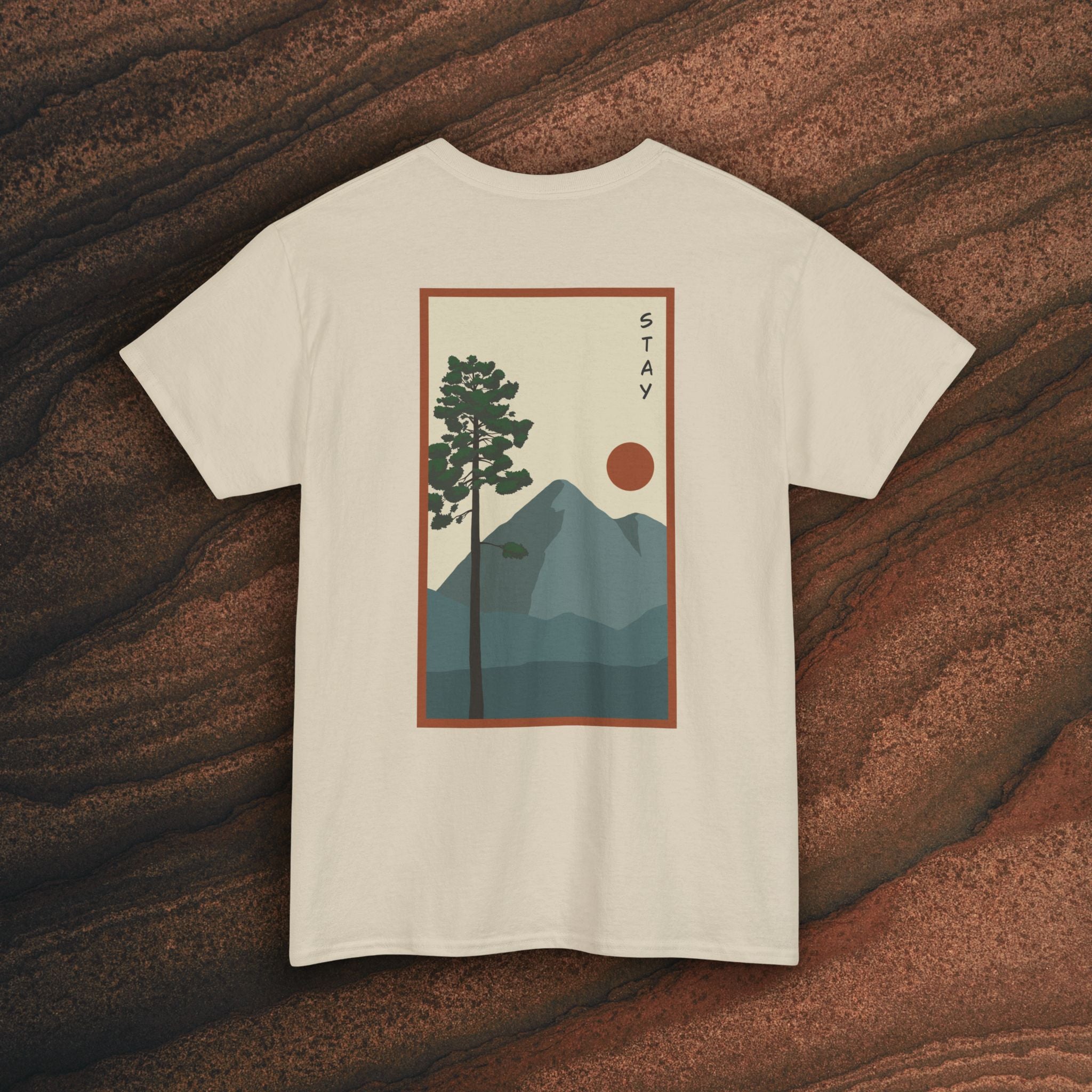 Mountain Landscape Tee – 'Stay' Graphic Nature Shirt