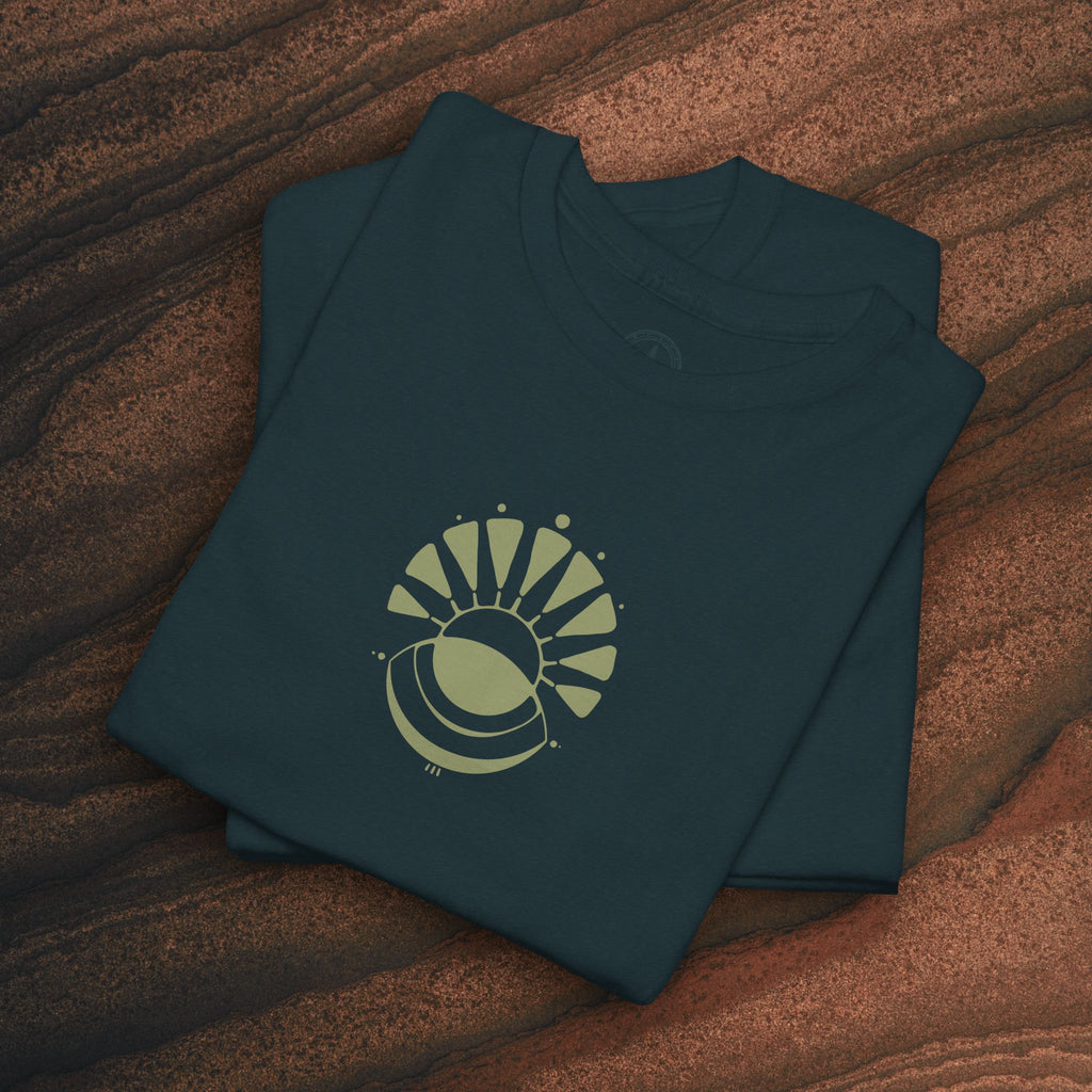 Nature Graphic Tee — Surf, Trees & Sun Vintage Panel Design