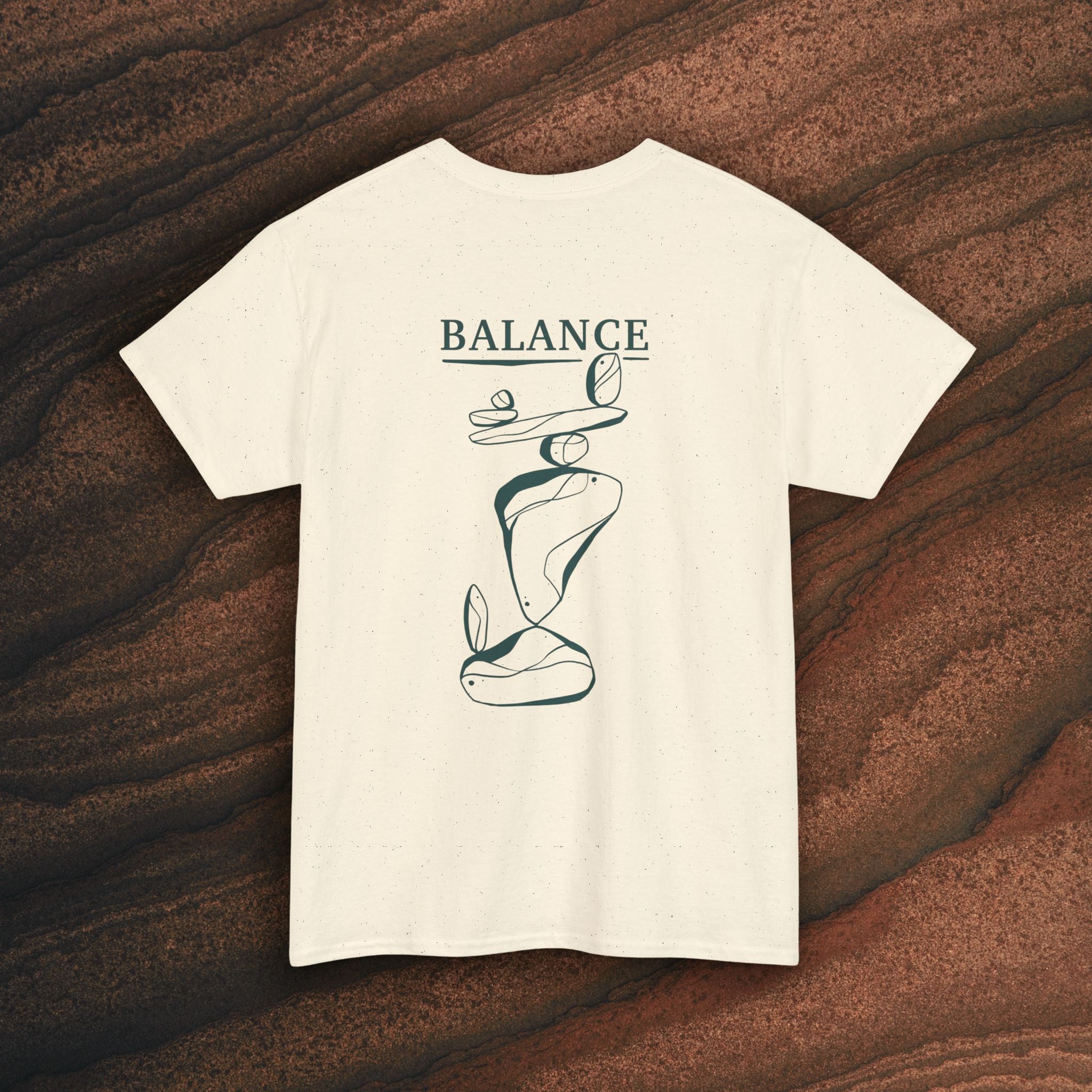 Balance T-Shirt — Minimal Balancing Stones Design