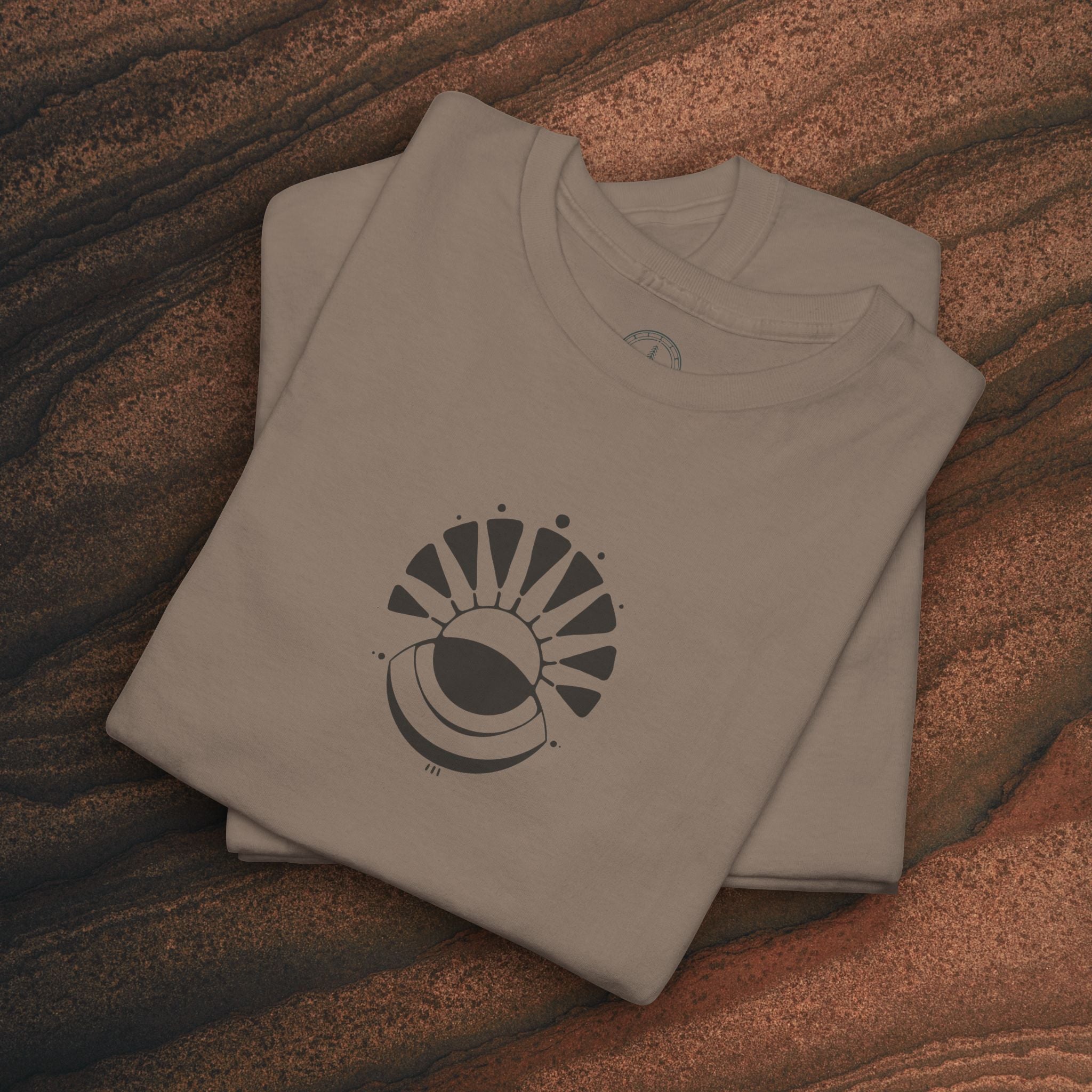 Nature Graphic Tee — Surf, Trees & Sun Vintage Panel Design