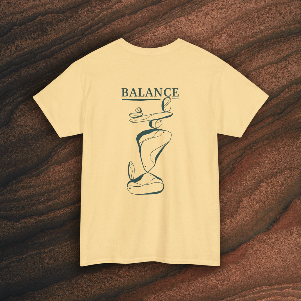 Balance T-Shirt — Minimal Balancing Stones Design