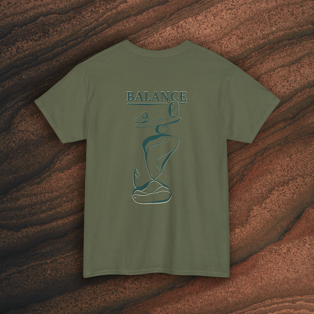 Balance T-Shirt — Minimal Balancing Stones Design