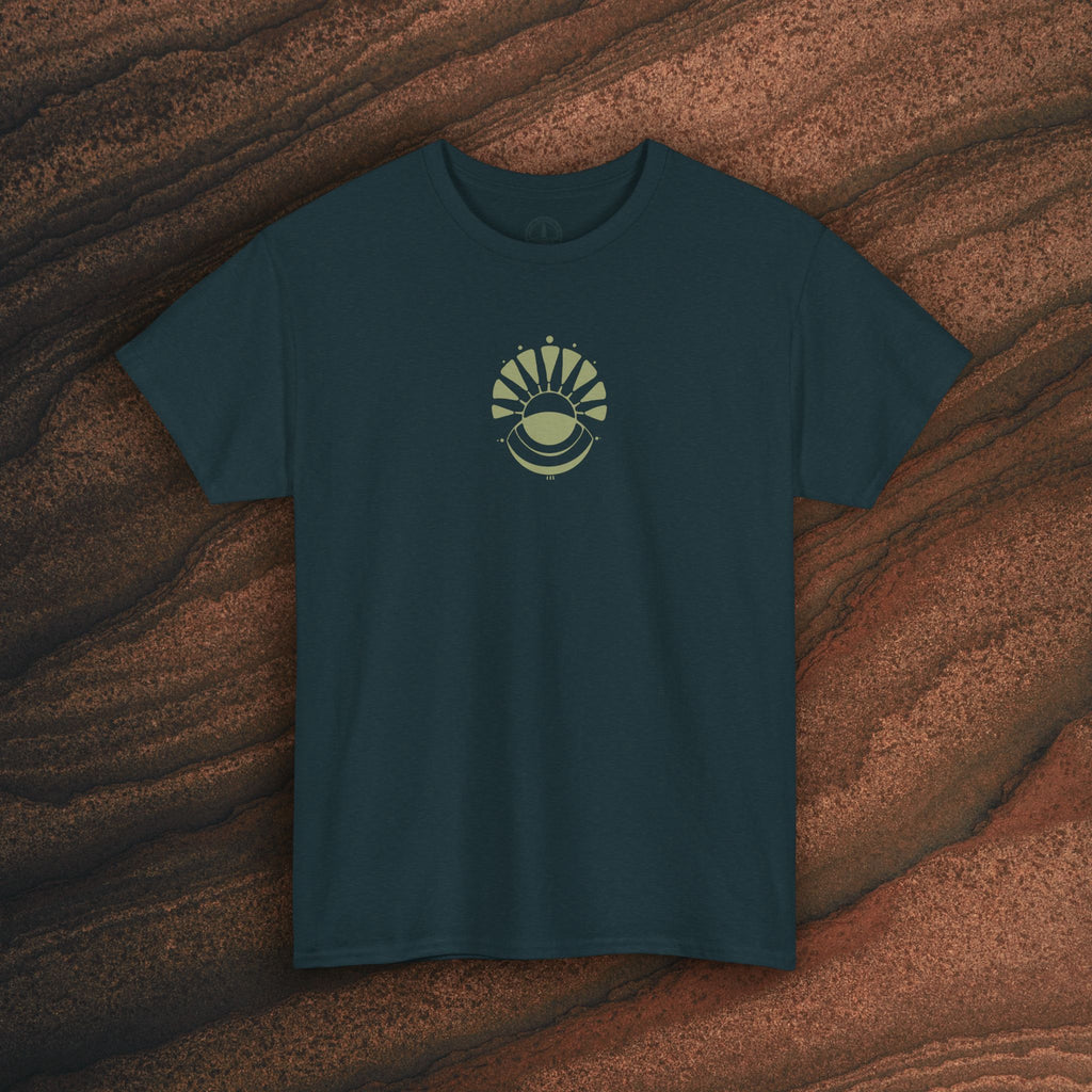 Nature Graphic Tee — Surf, Trees & Sun Vintage Panel Design