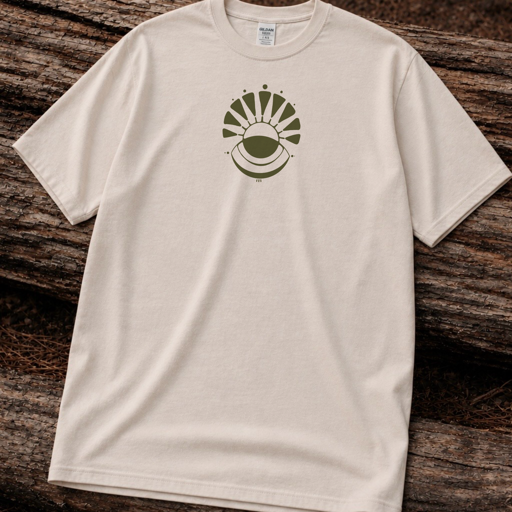 Nature Graphic Tee — Surf, Trees & Sun Vintage Panel Design