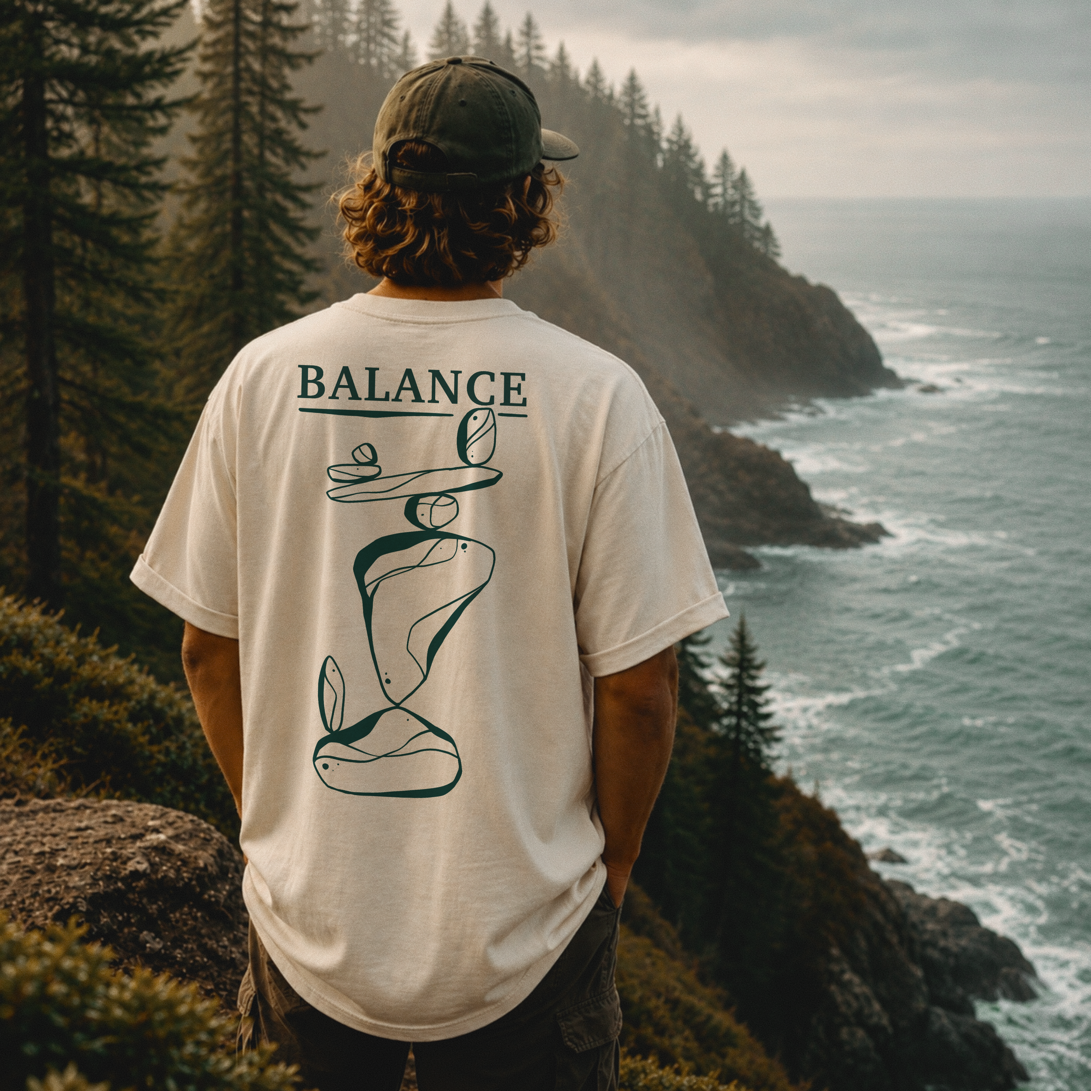 Balance T-Shirt — Minimal Balancing Stones Design