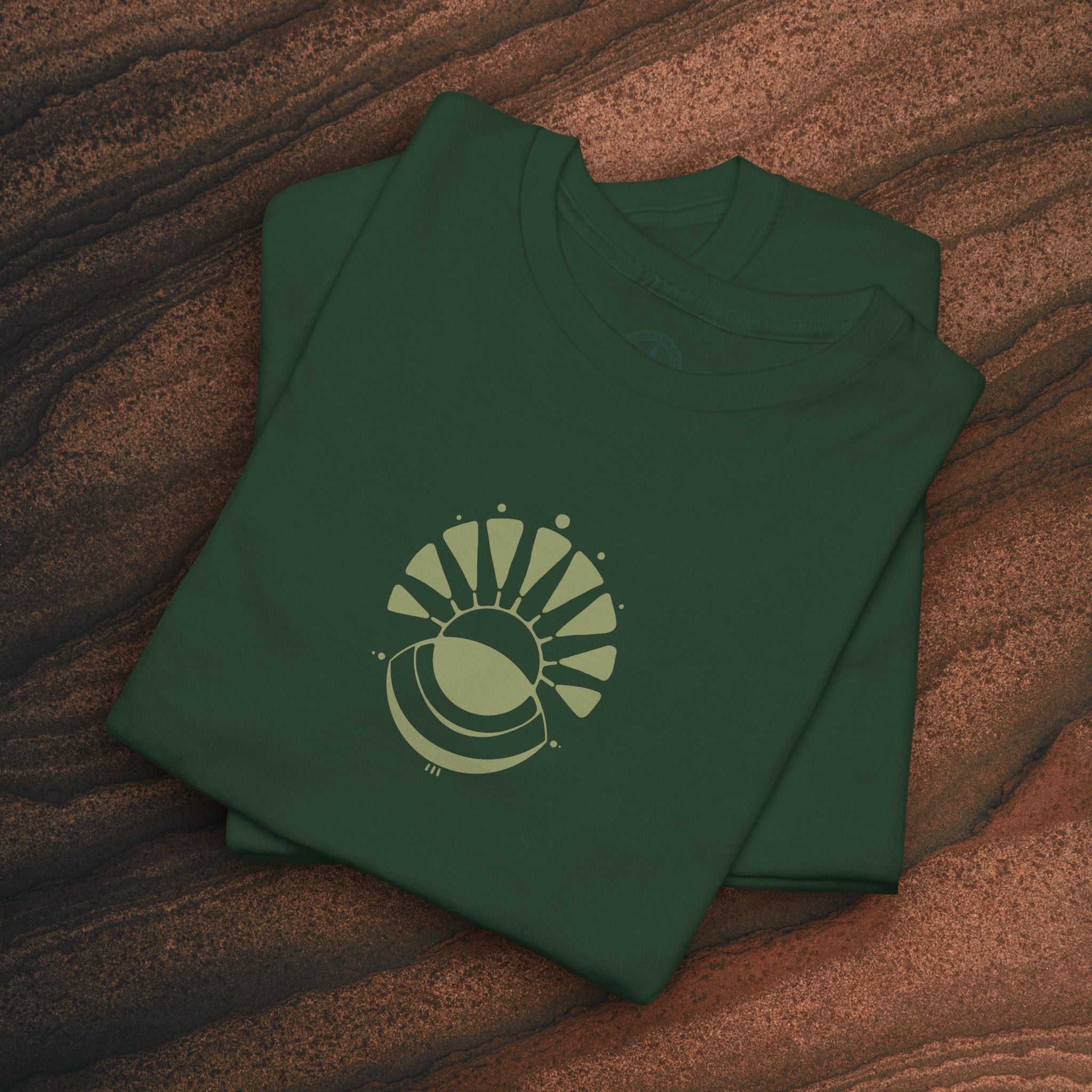 Nature Graphic Tee — Surf, Trees & Sun Vintage Panel Design