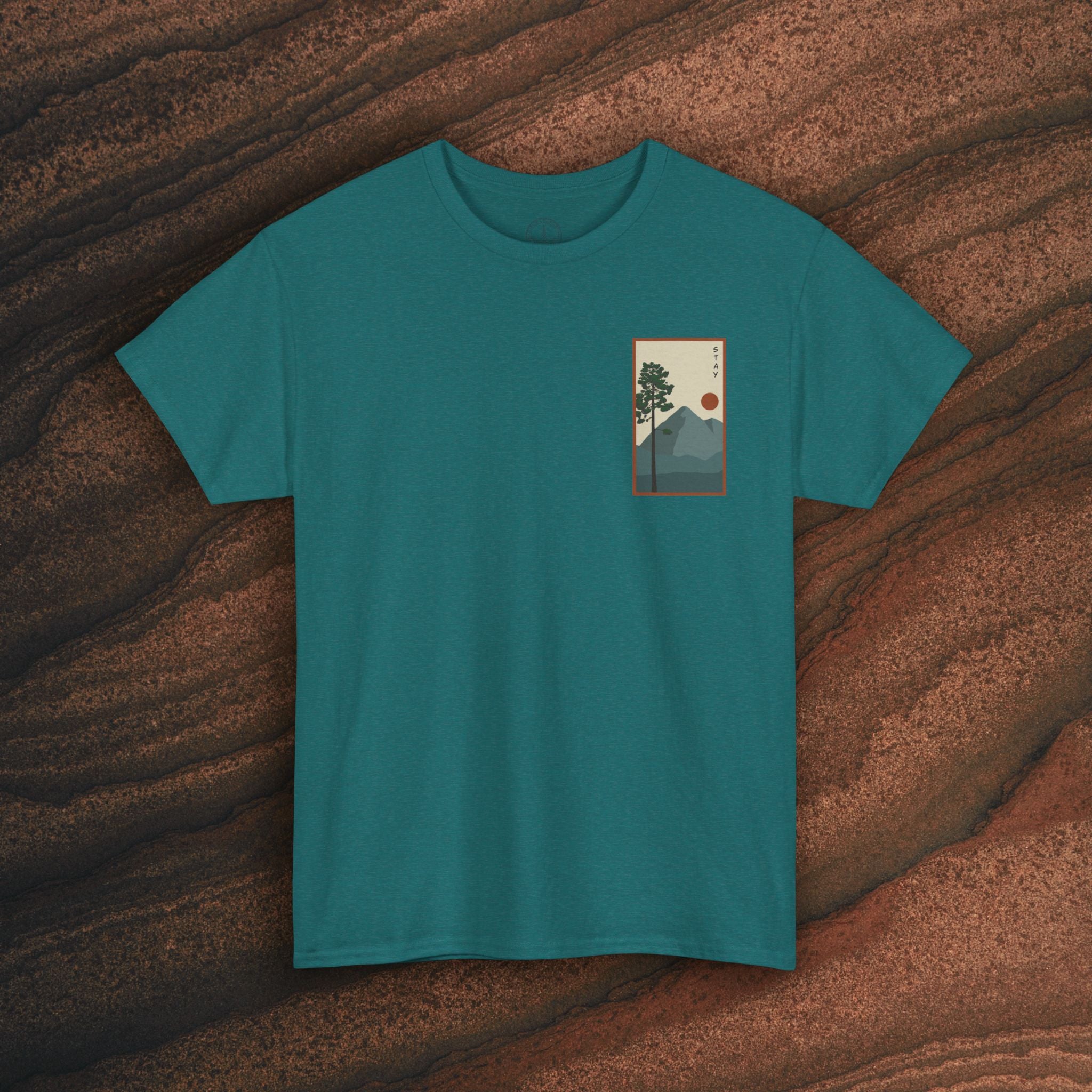 Mountain Landscape Tee – 'Stay' Graphic Nature Shirt