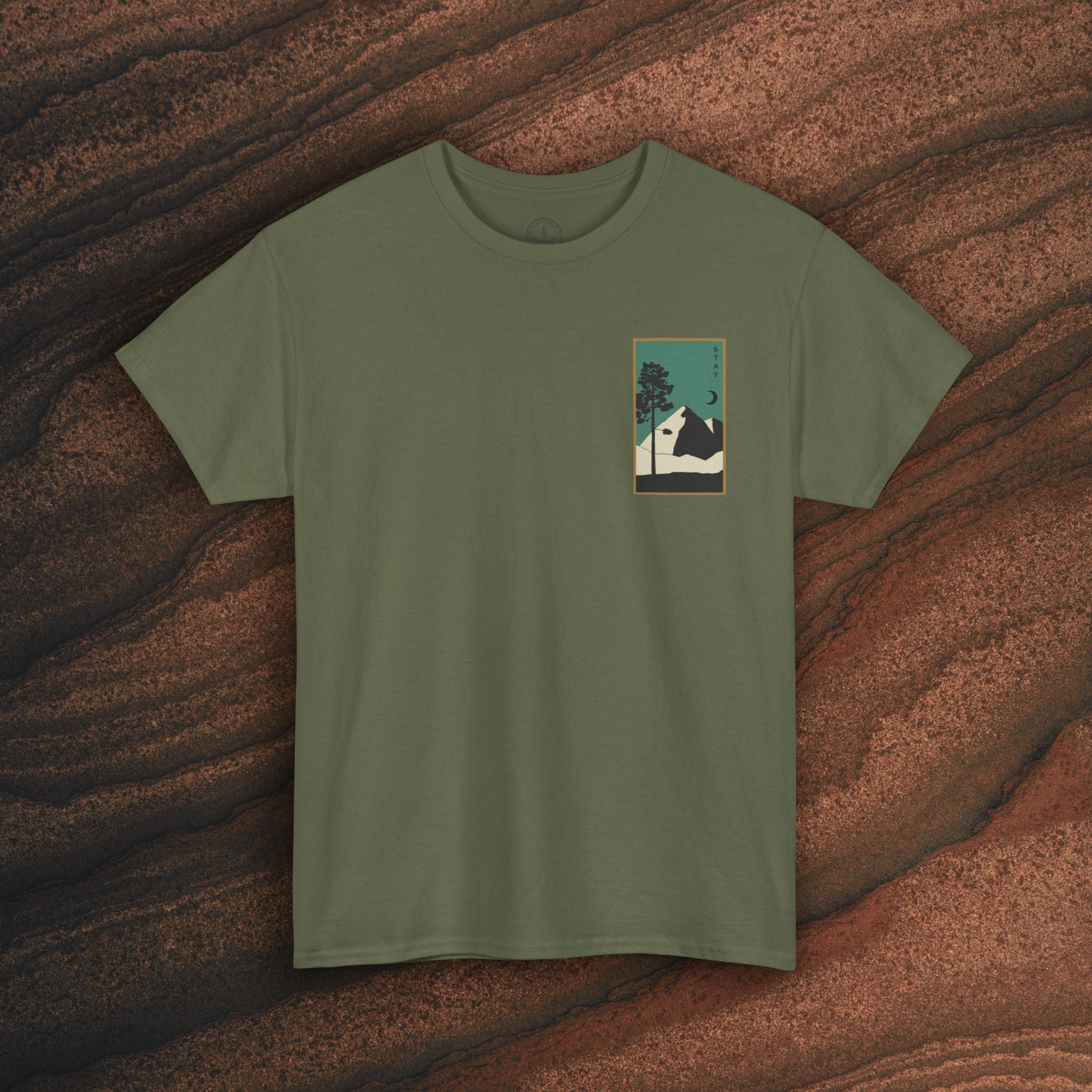 Mountain Landscape Tee – 'Stay' Graphic Nature Shirt