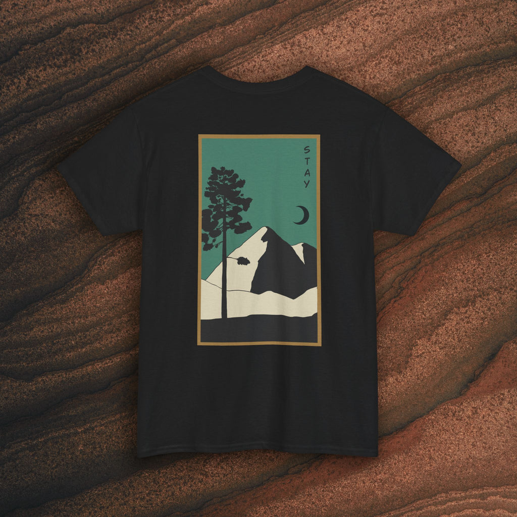 Mountain Landscape Tee – 'Stay' Graphic Nature Shirt