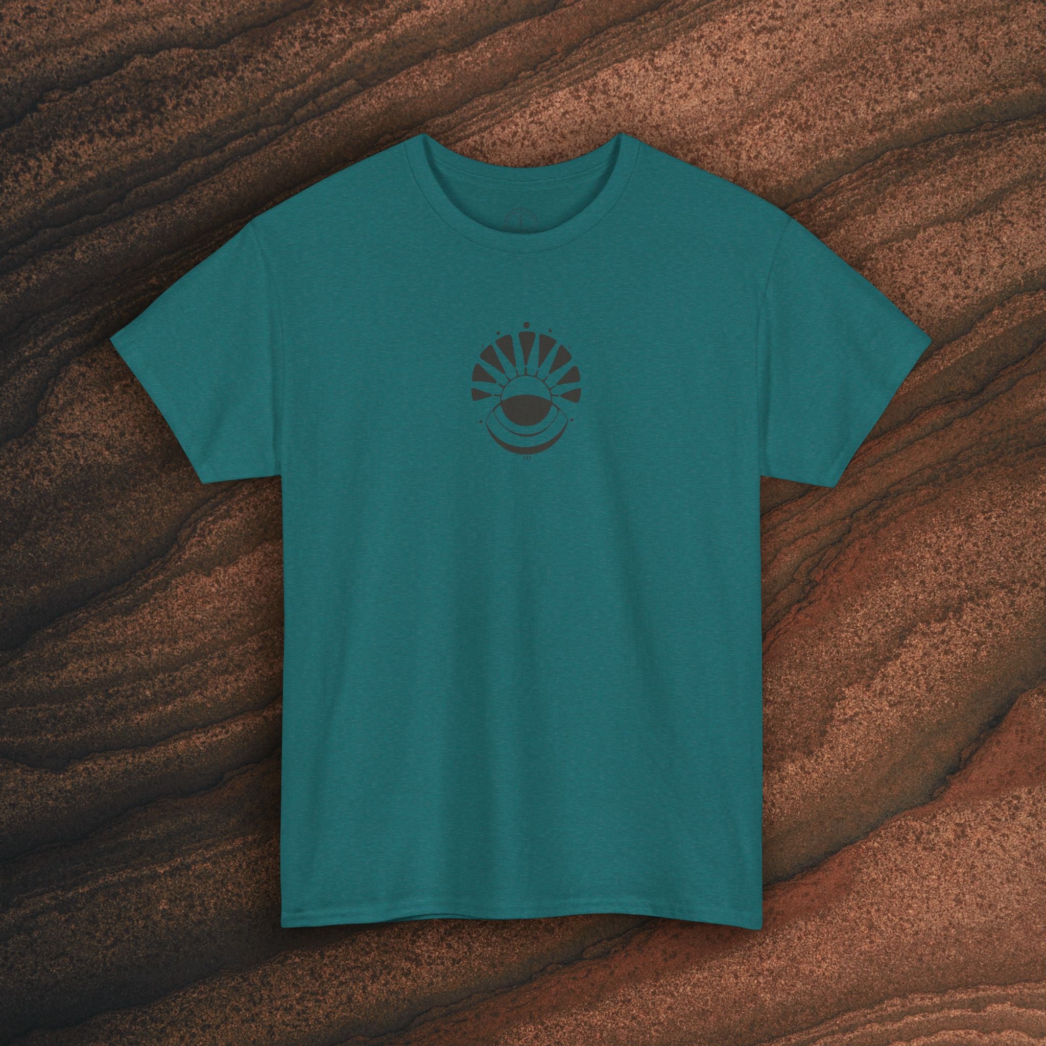 Nature Graphic Tee — Surf, Trees & Sun Vintage Panel Design