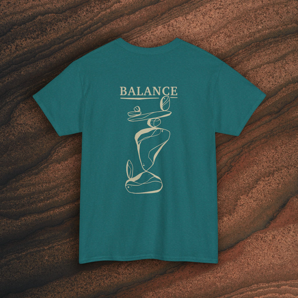 Balance T-Shirt — Minimal Balancing Stones Design