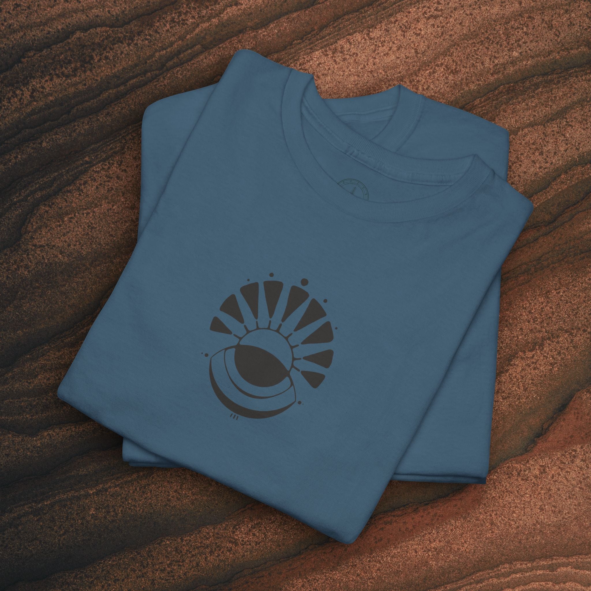 Nature Graphic Tee — Surf, Trees & Sun Vintage Panel Design