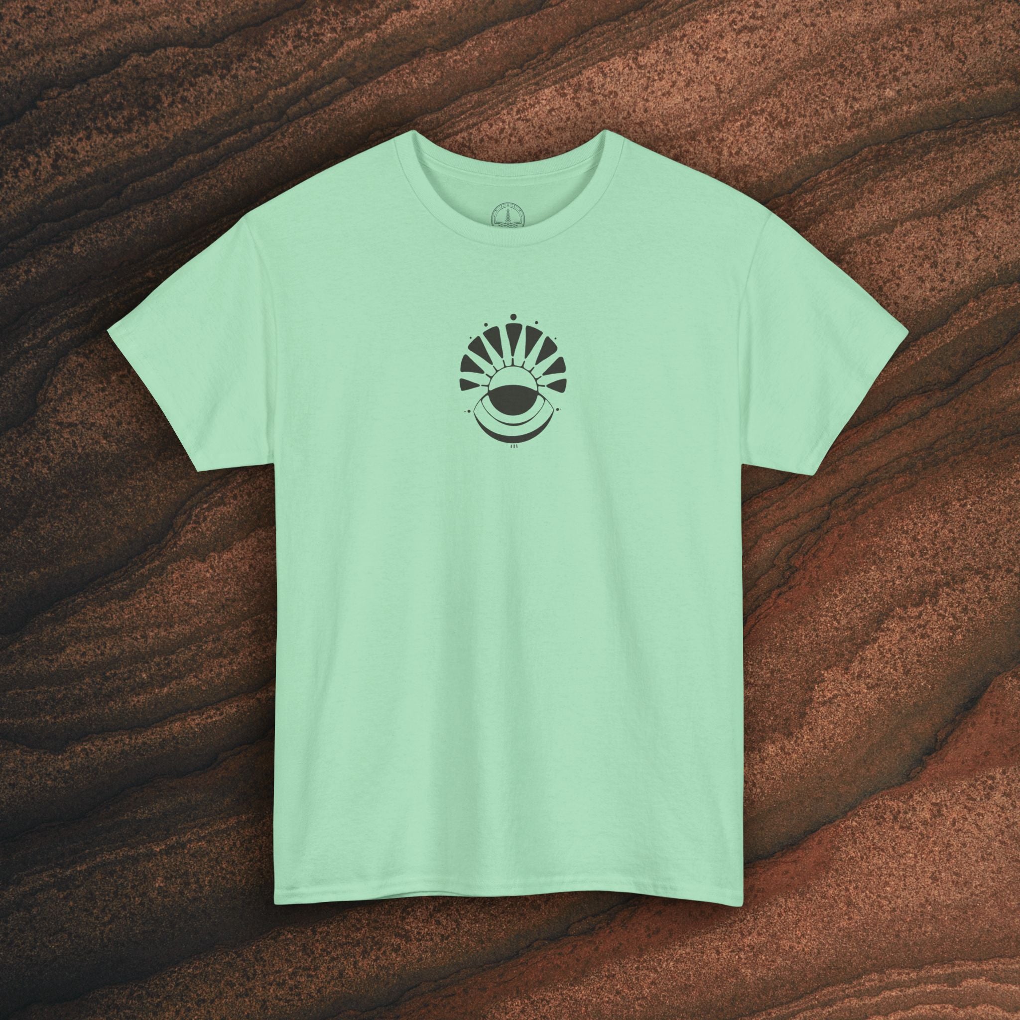 Nature Graphic Tee — Surf, Trees & Sun Vintage Panel Design