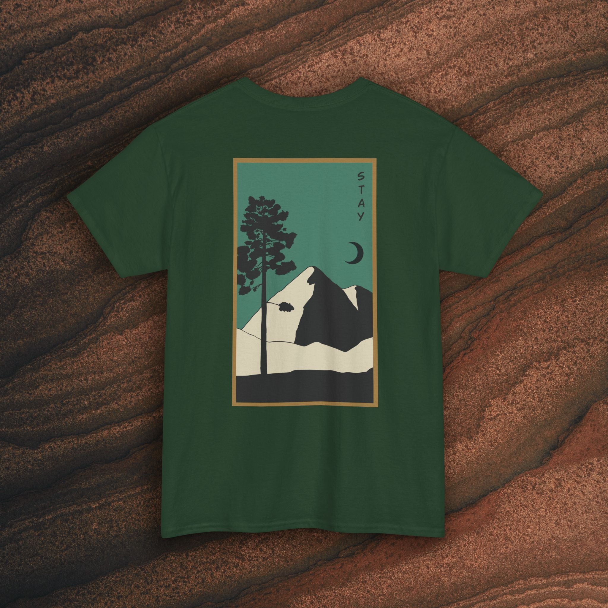 Mountain Landscape Tee – 'Stay' Graphic Nature Shirt
