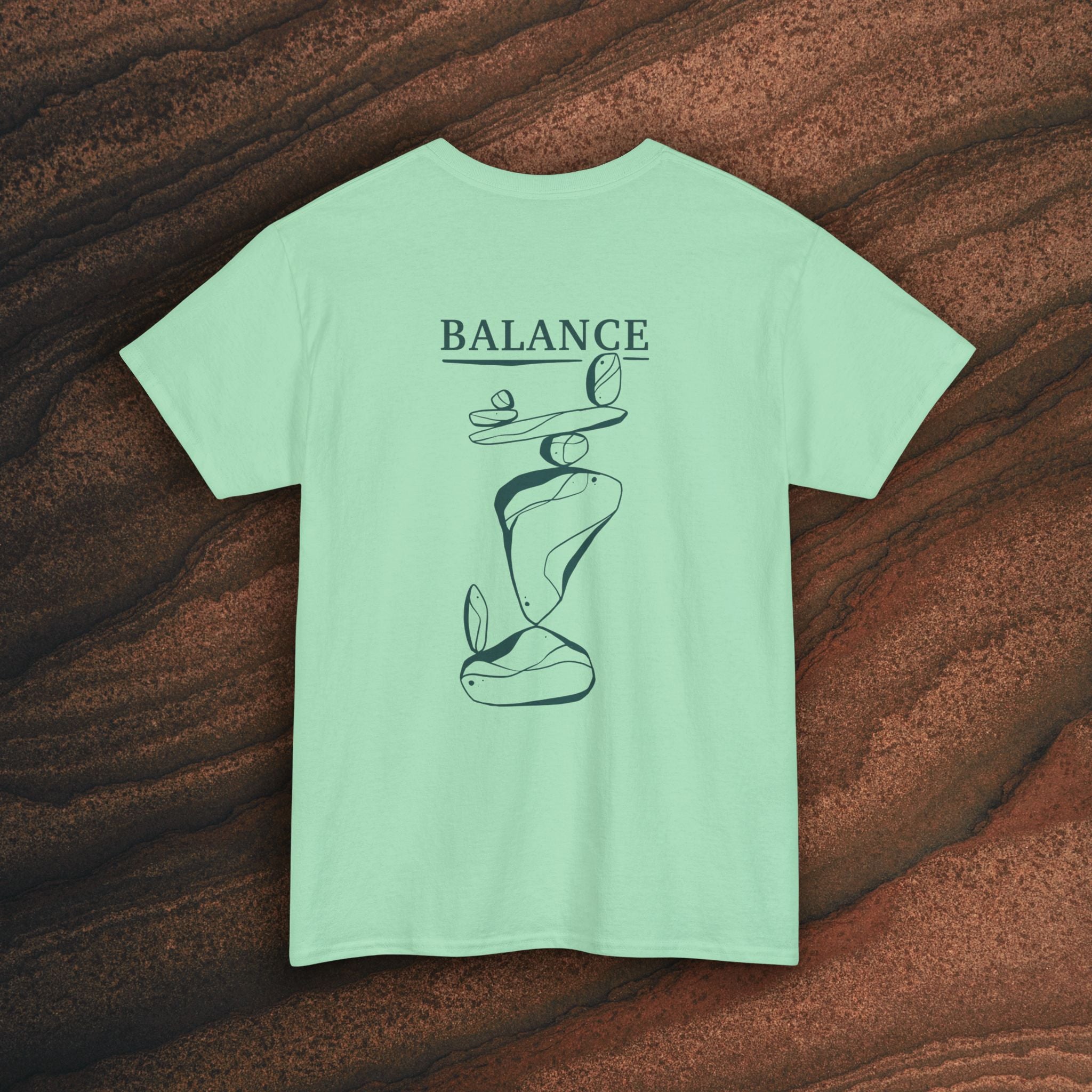 Balance T-Shirt — Minimal Balancing Stones Design
