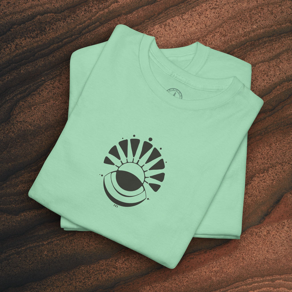 Nature Graphic Tee — Surf, Trees & Sun Vintage Panel Design