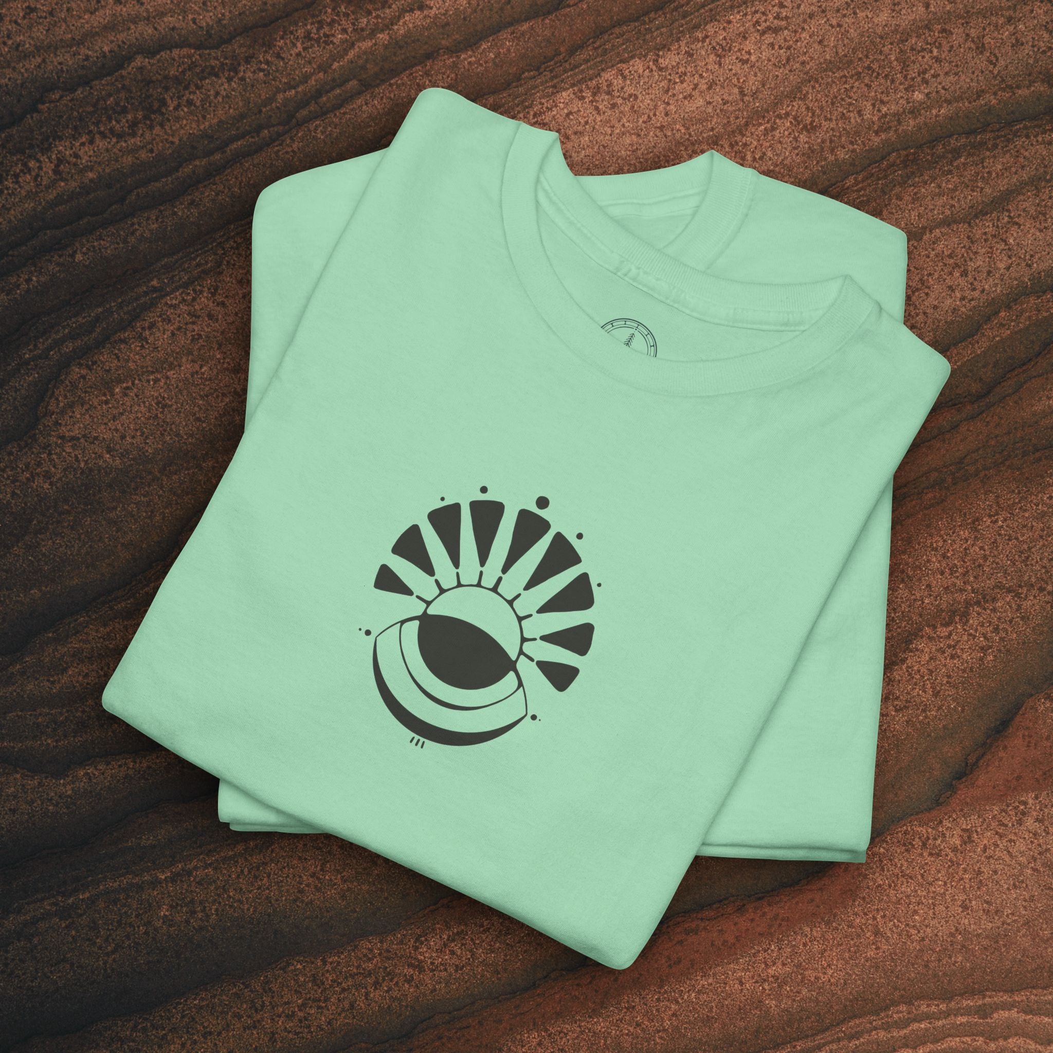 Nature Graphic Tee — Surf, Trees & Sun Vintage Panel Design
