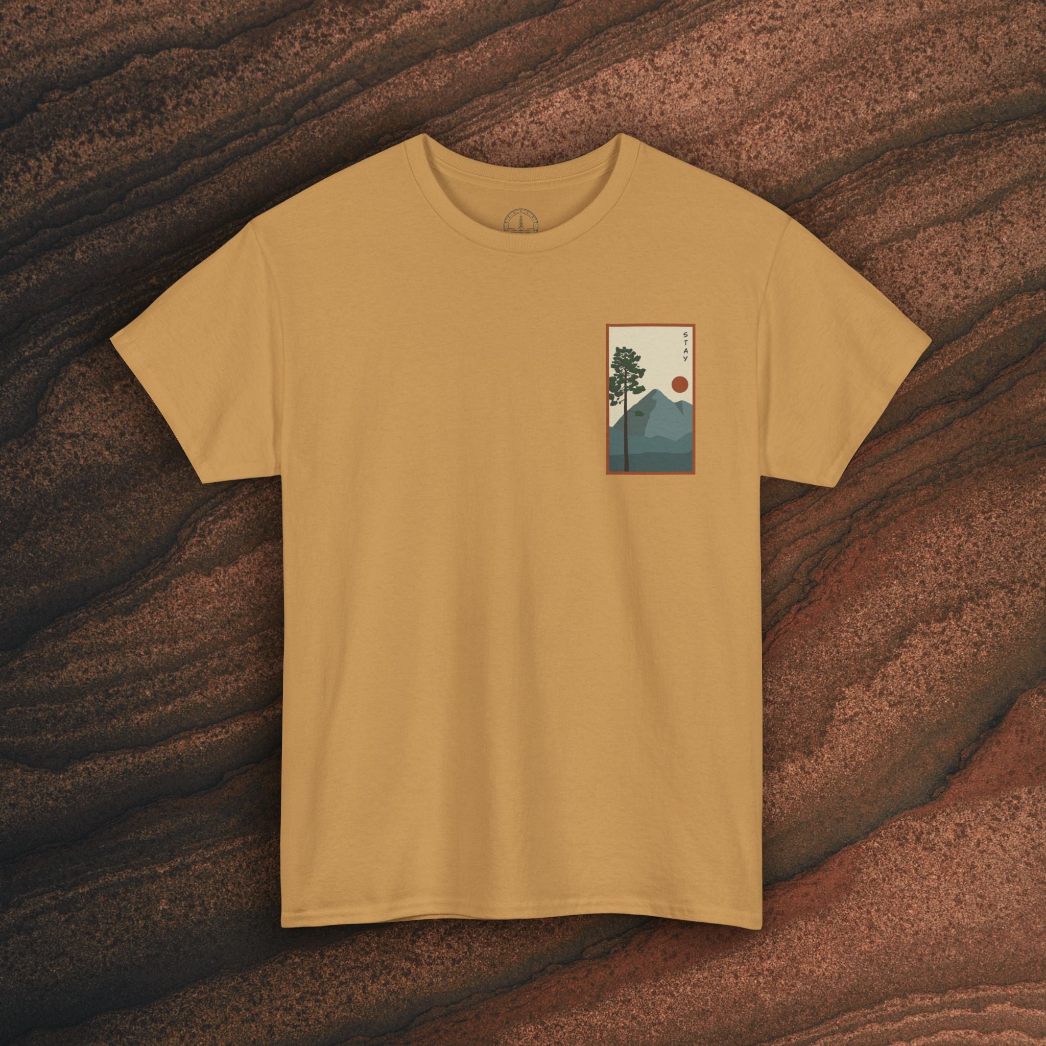 Mountain Landscape Tee – 'Stay' Graphic Nature Shirt