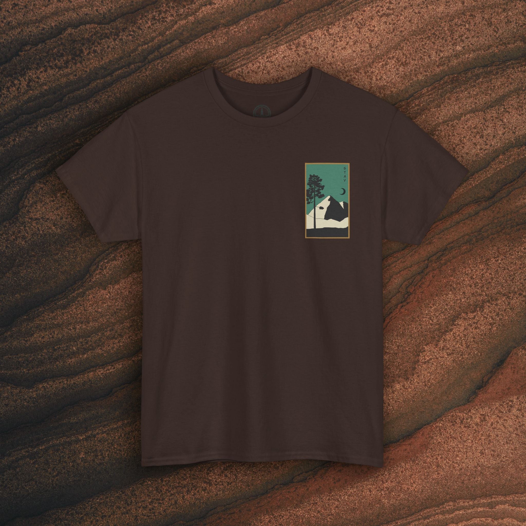 Mountain Landscape Tee – 'Stay' Graphic Nature Shirt