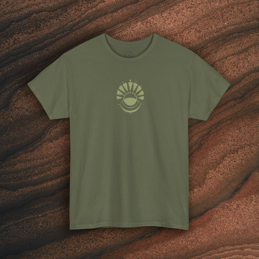Nature Graphic Tee — Surf, Trees & Sun Vintage Panel Design