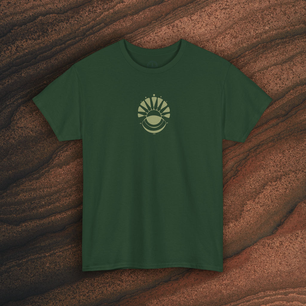 Nature Graphic Tee — Surf, Trees & Sun Vintage Panel Design