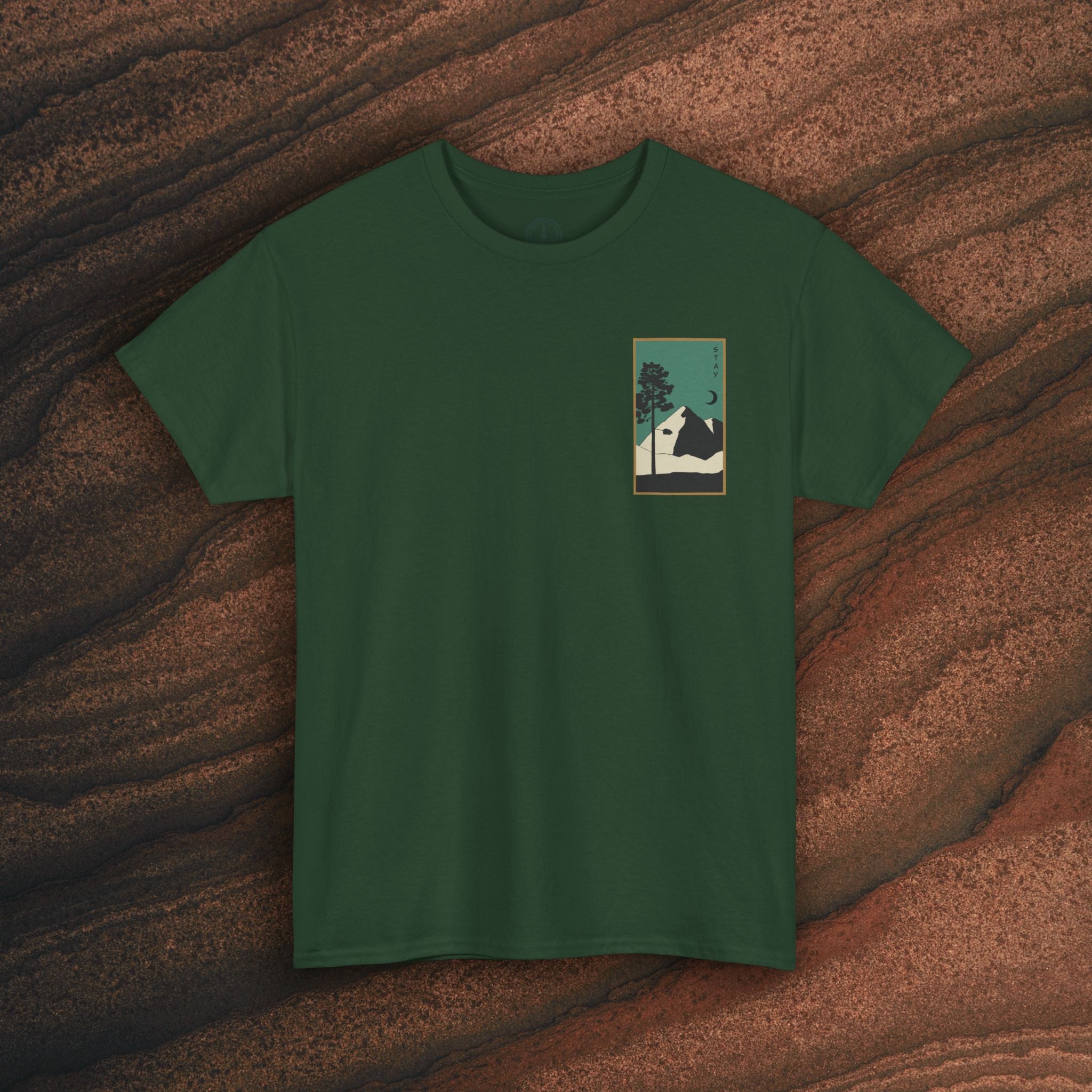 Mountain Landscape Tee – 'Stay' Graphic Nature Shirt