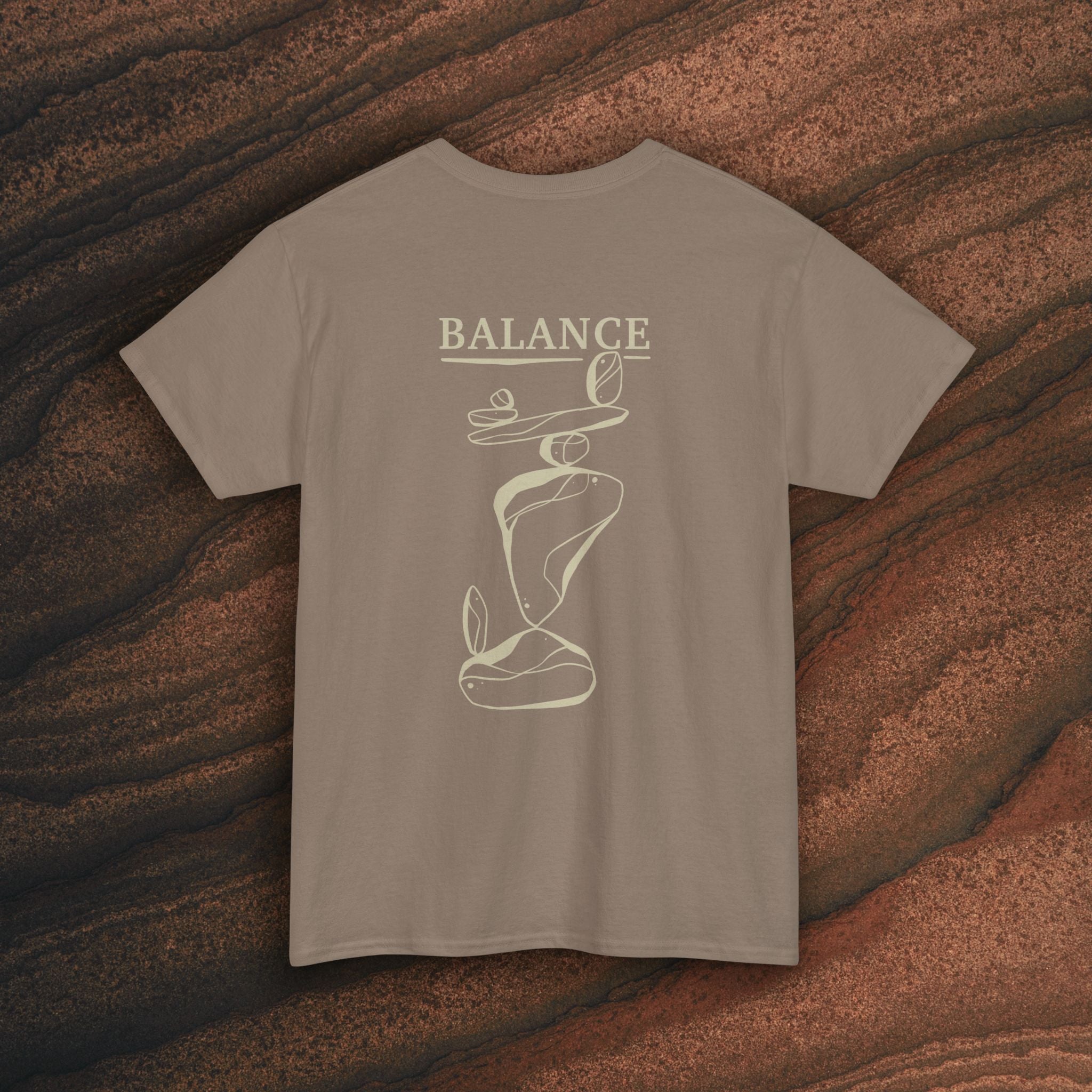 Balance T-Shirt — Minimal Balancing Stones Design