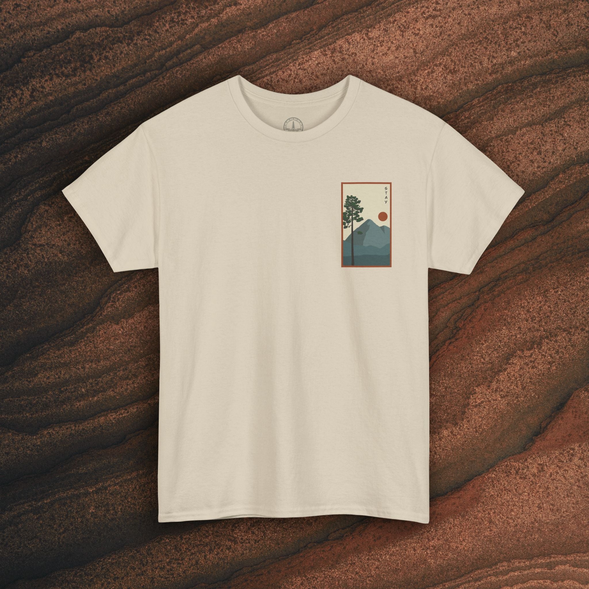 Mountain Landscape Tee – 'Stay' Graphic Nature Shirt