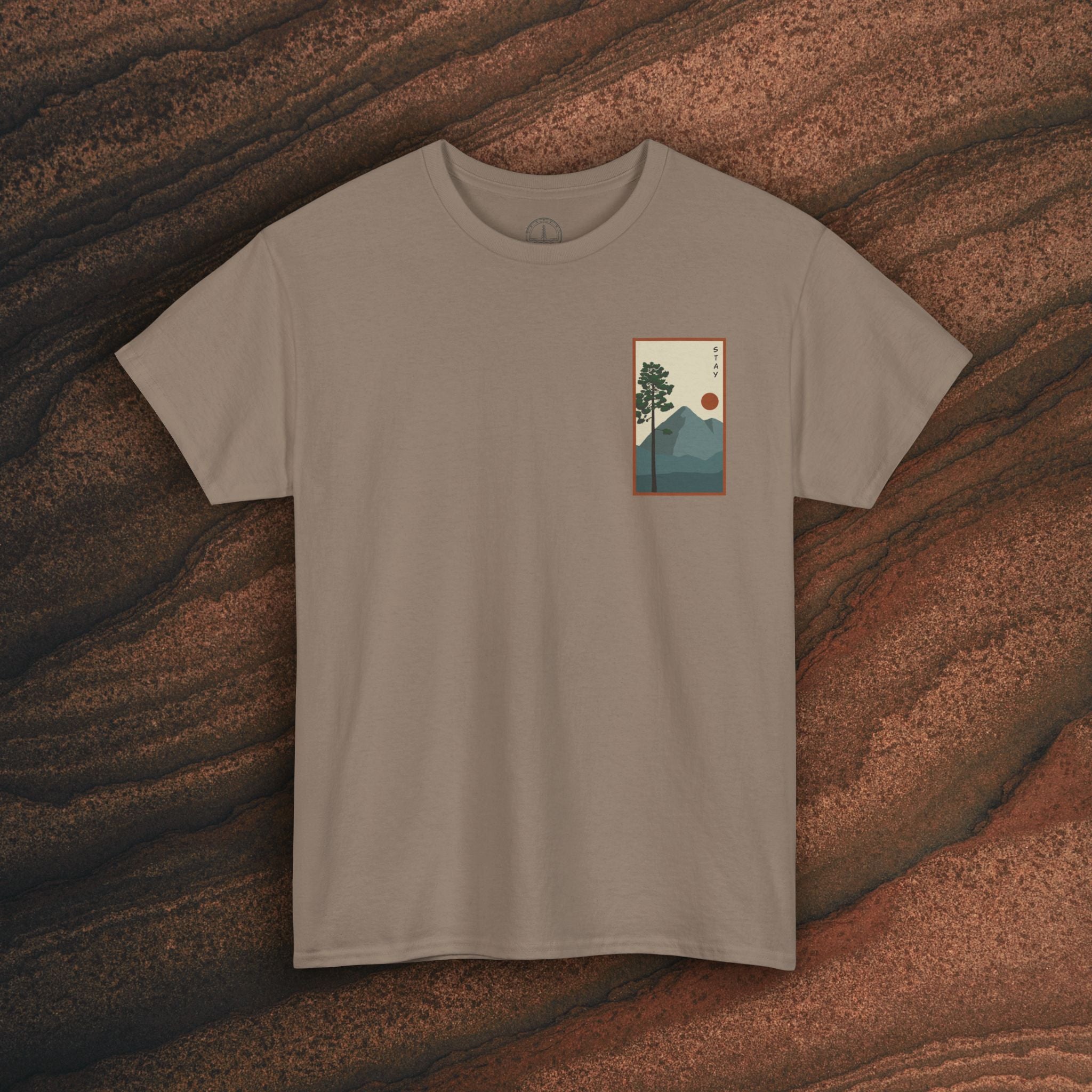 Mountain Landscape Tee – 'Stay' Graphic Nature Shirt